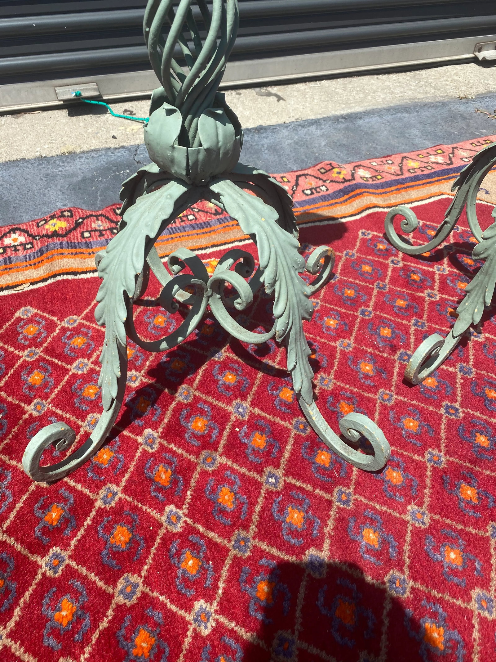 Antique Iron Acanthus Floor Length Candle Stands With Verdigris Finish- Set of Four - 3