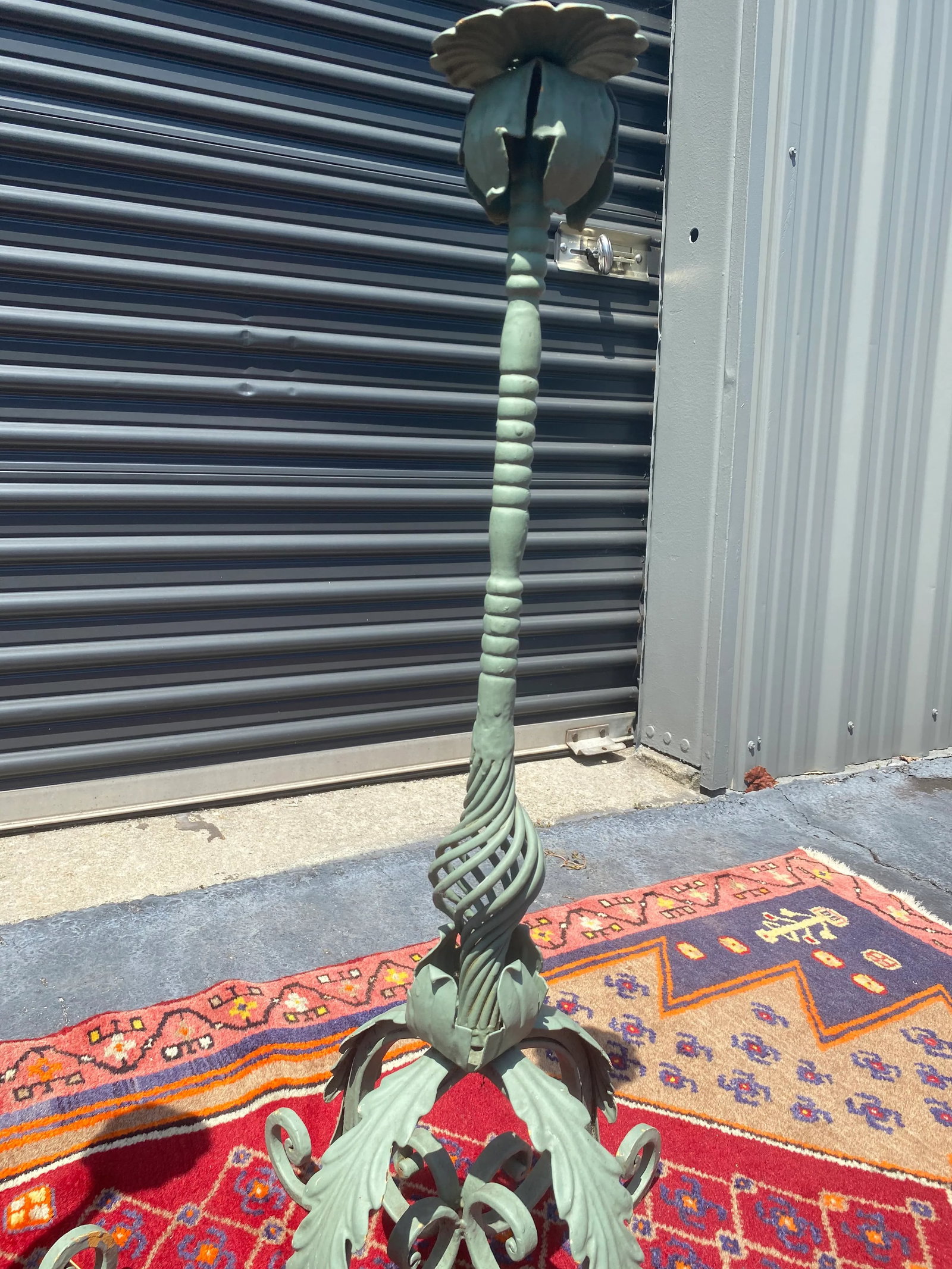 Antique Iron Acanthus Floor Length Candle Stands With Verdigris Finish- Set of Four - 4