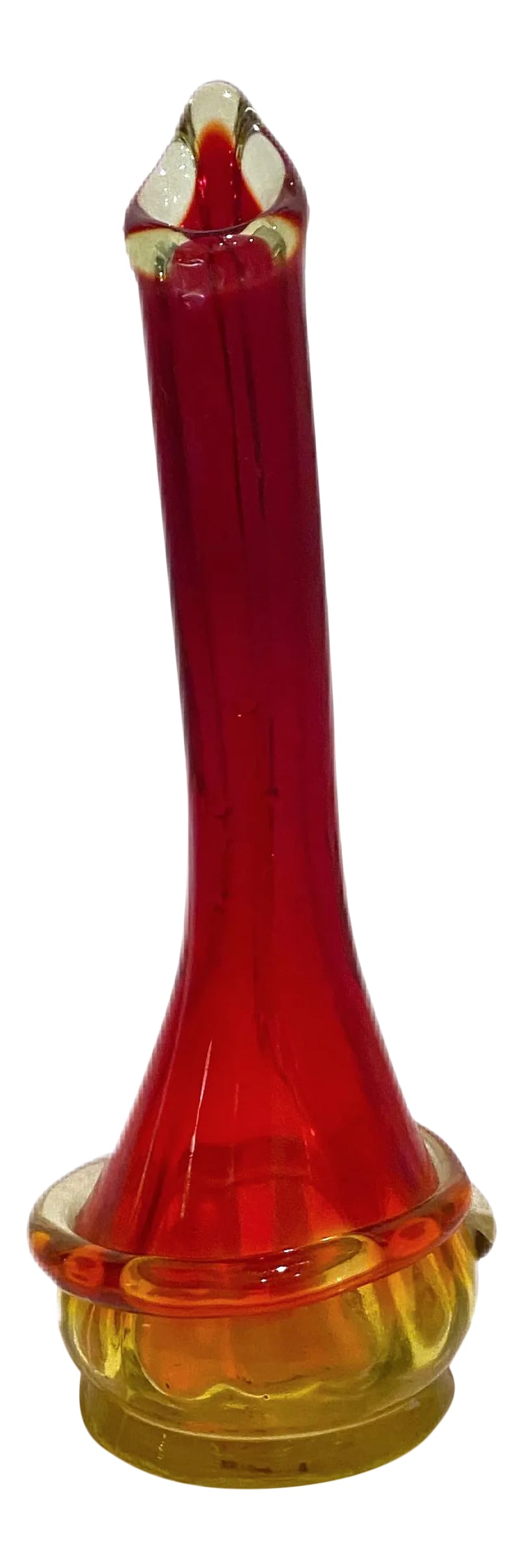 Vintage Mid-Century Amberina Vase: For sale is a Unique, Beautiful Swung Amberina Vase, Maker unknown but I believe it may be Blenko due to the snake spiral piping and the classic blenko bottom. Condition: Alterations: Original Conditi