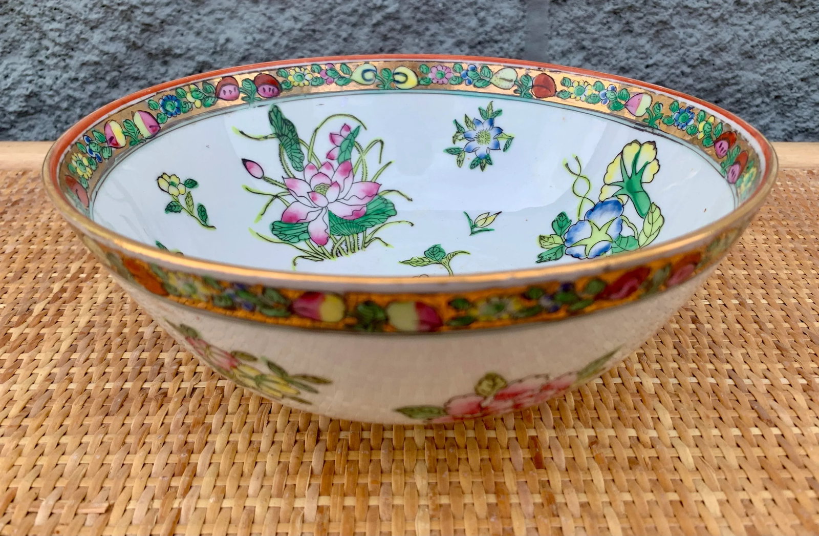 Asian Famille Rose Floral Painted Porcelain Bowl With Gilt Accents - 11