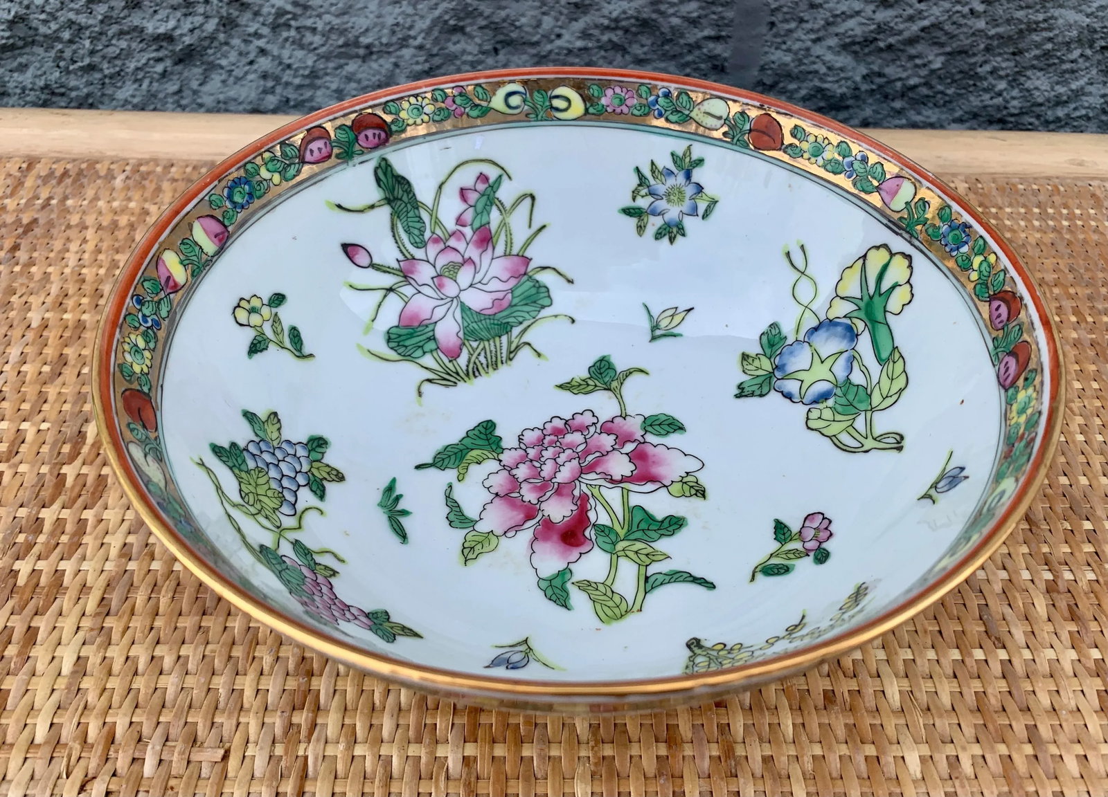 Asian Famille Rose Floral Painted Porcelain Bowl With Gilt Accents - 5