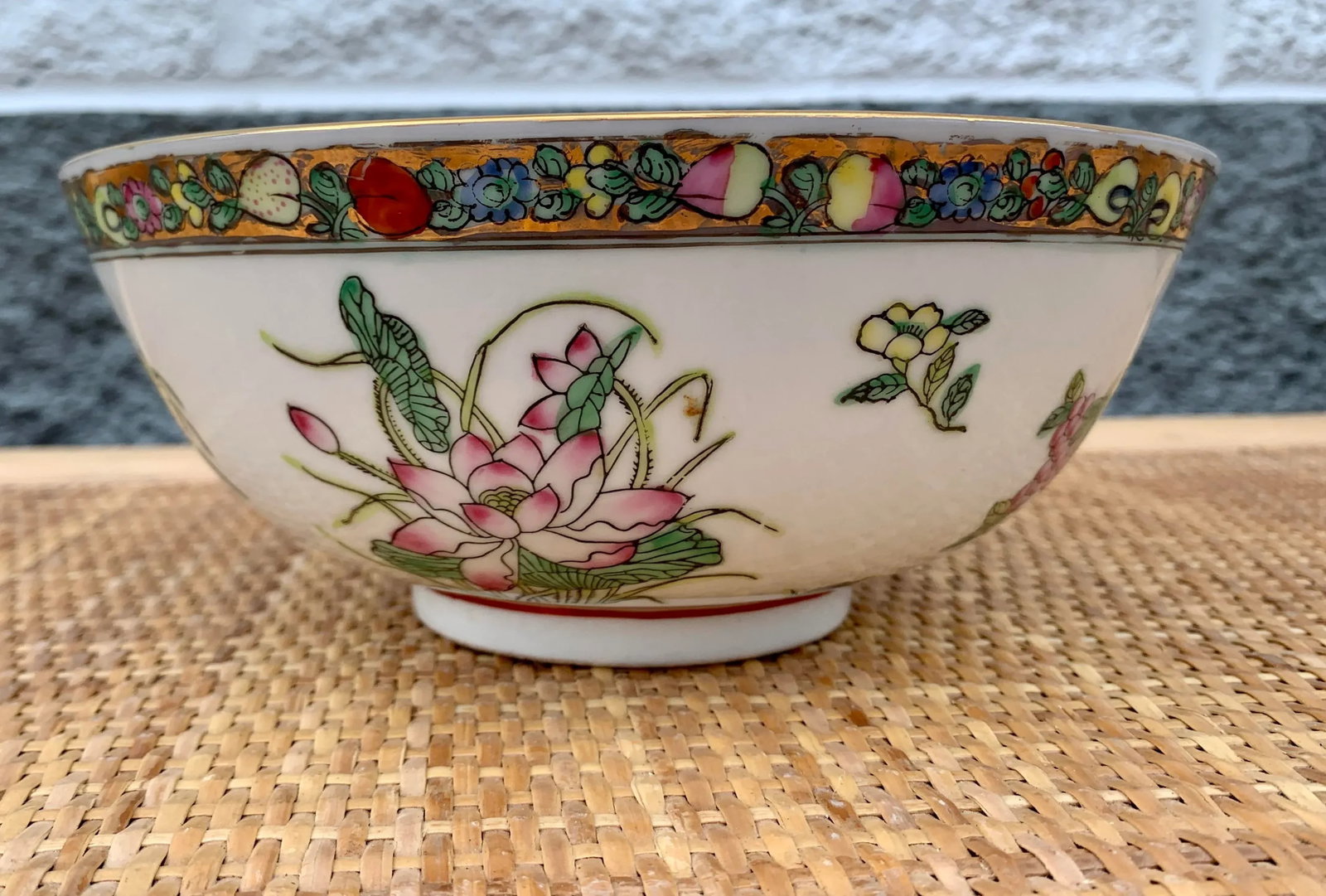 Asian Famille Rose Floral Painted Porcelain Bowl With Gilt Accents - 8