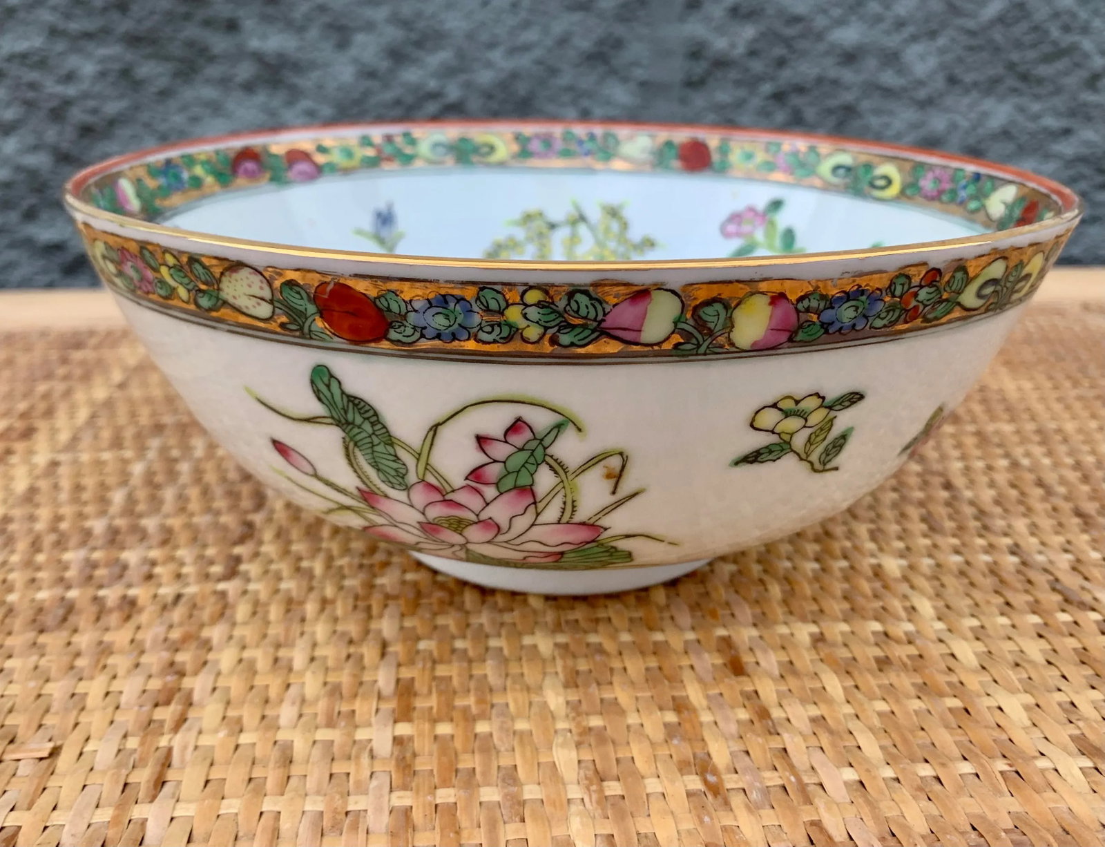Asian Famille Rose Floral Painted Porcelain Bowl With Gilt Accents - 9