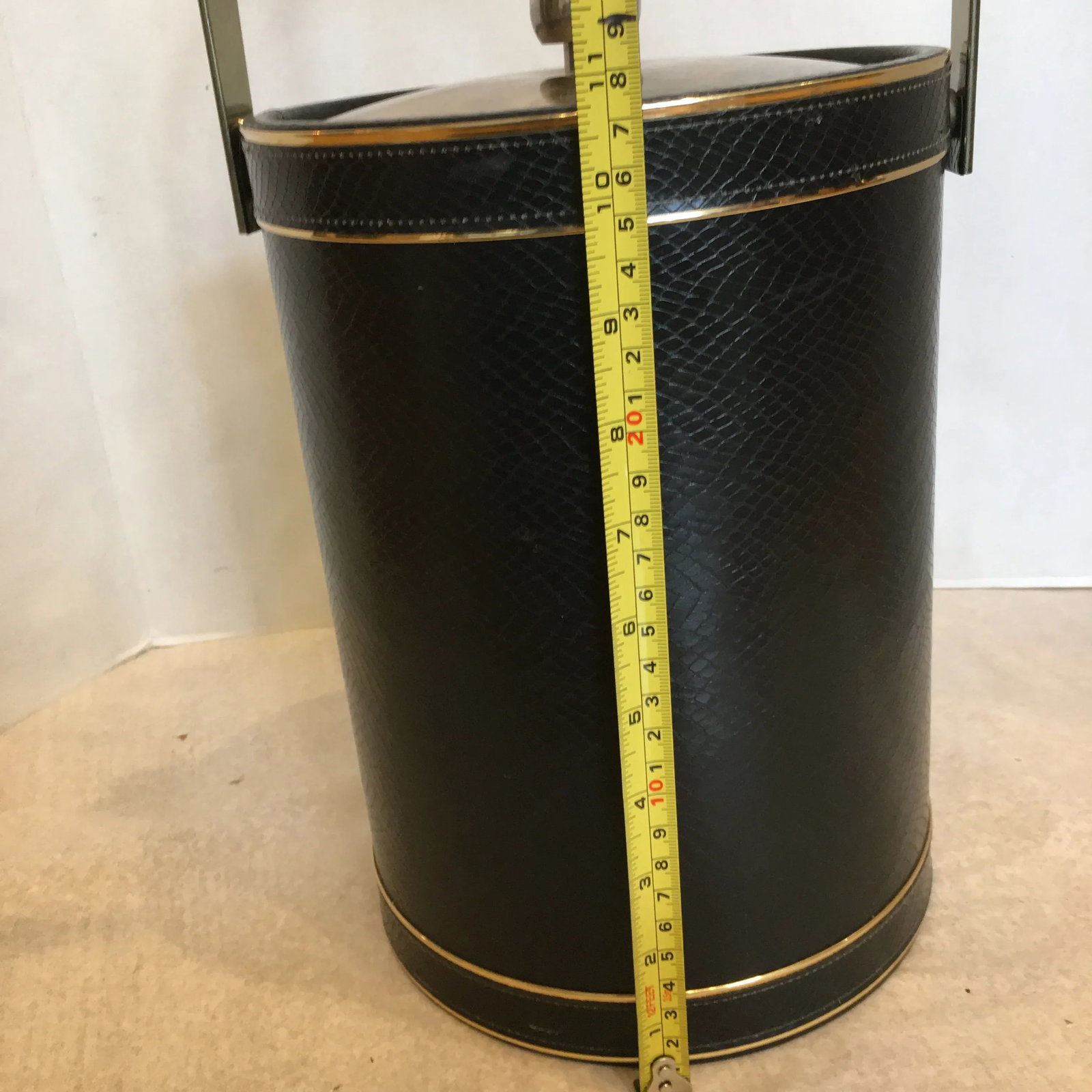 Vintage Mid Century Tall Faux Leather Ice Bucket - 10