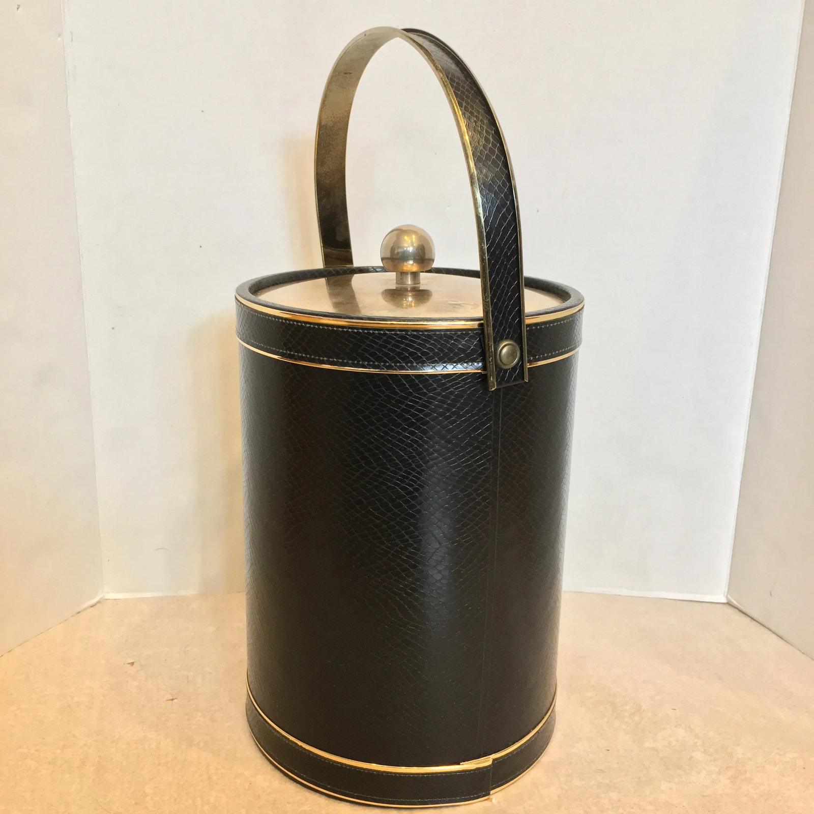 Vintage Mid Century Tall Faux Leather Ice Bucket - 2