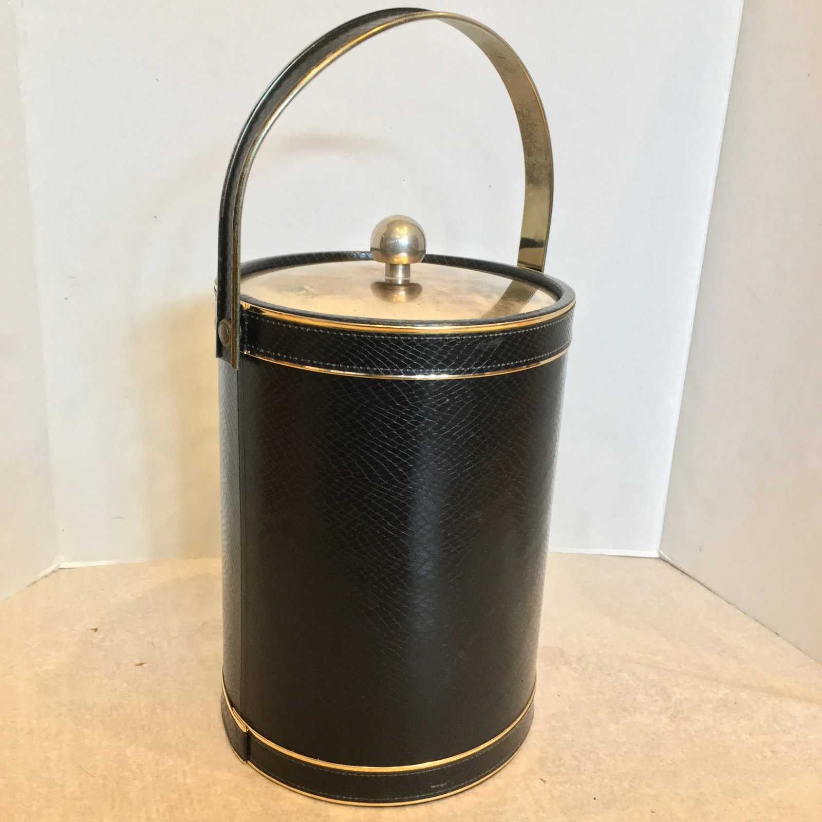 Vintage Mid Century Tall Faux Leather Ice Bucket - 3