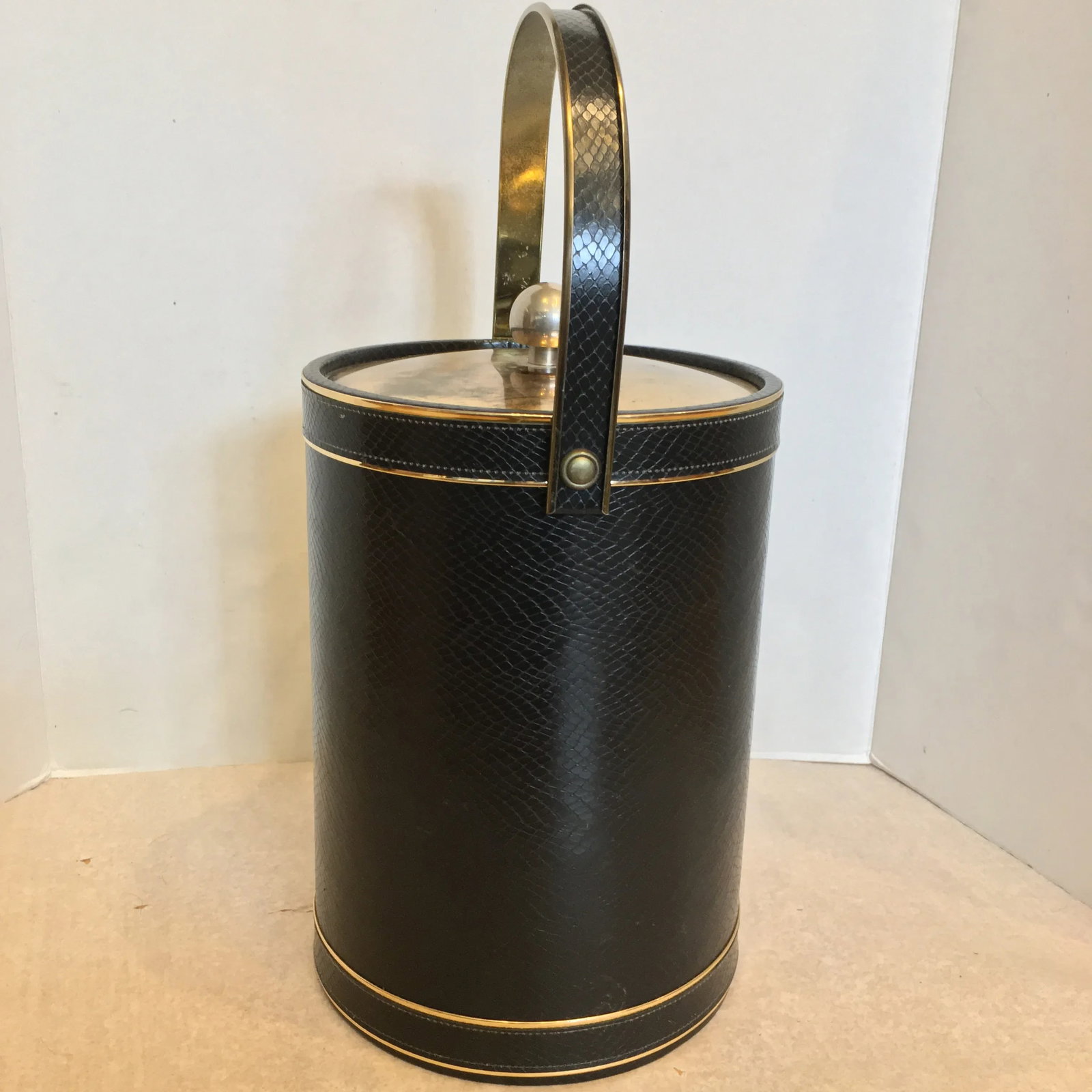 Vintage Mid Century Tall Faux Leather Ice Bucket - 4