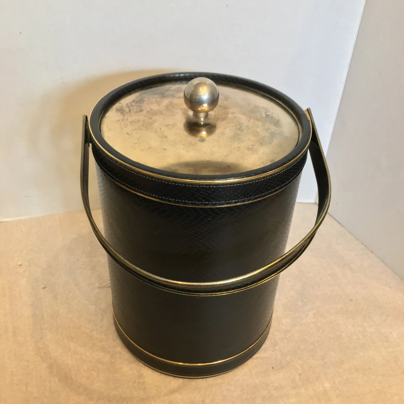 Vintage Mid Century Tall Faux Leather Ice Bucket - 5
