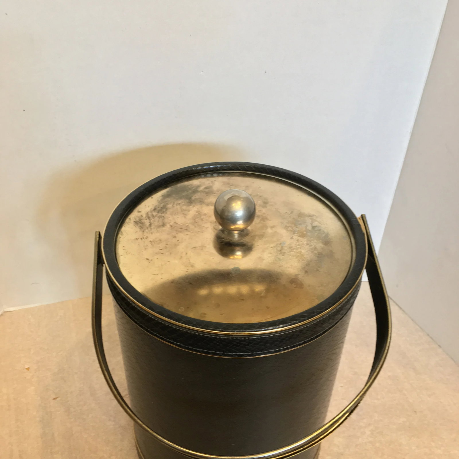 Vintage Mid Century Tall Faux Leather Ice Bucket - 6