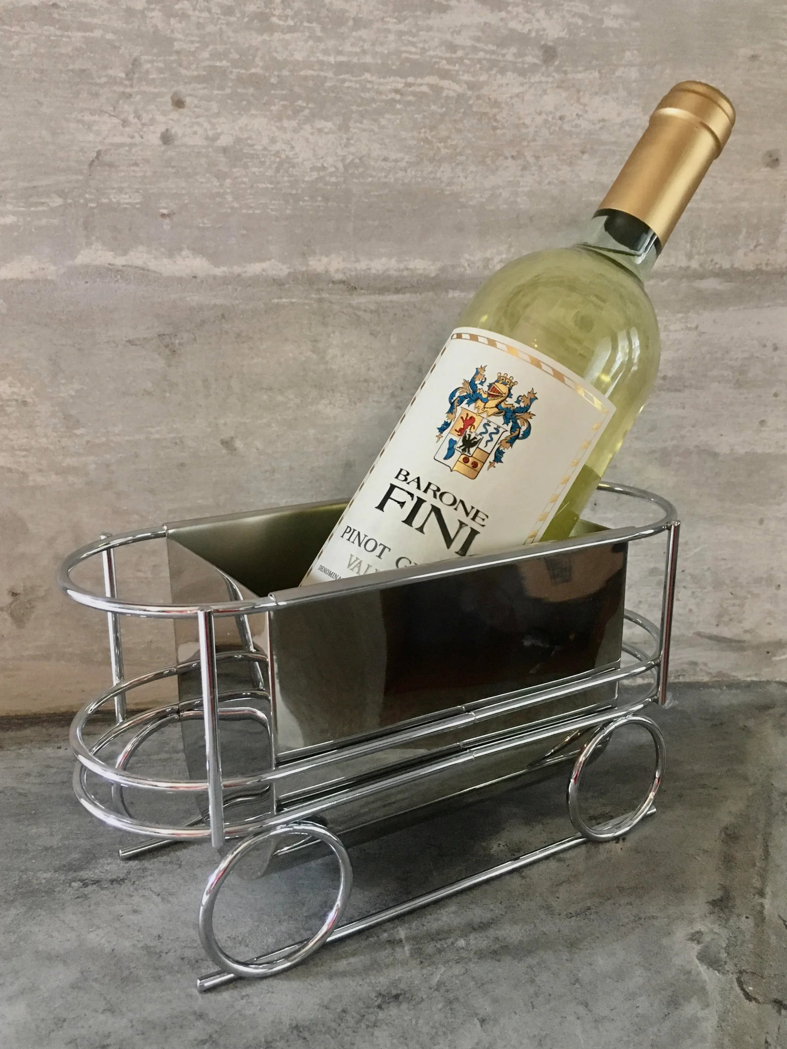 1970s Art Deco Style Chrome Caboose Wine Bottle Trolly - 7