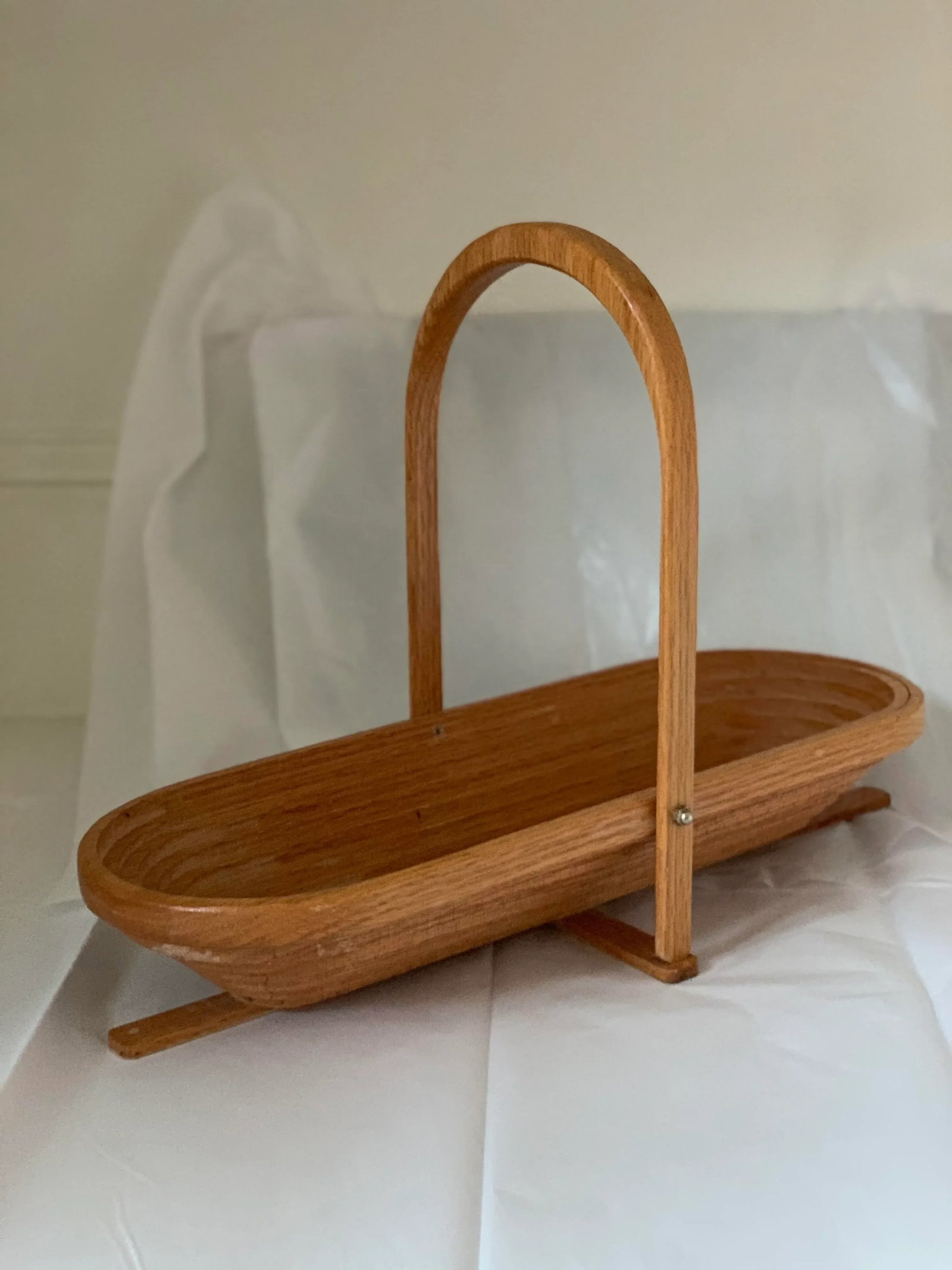 Mid-Century Oak Collapsible Wooden Bowl - 11