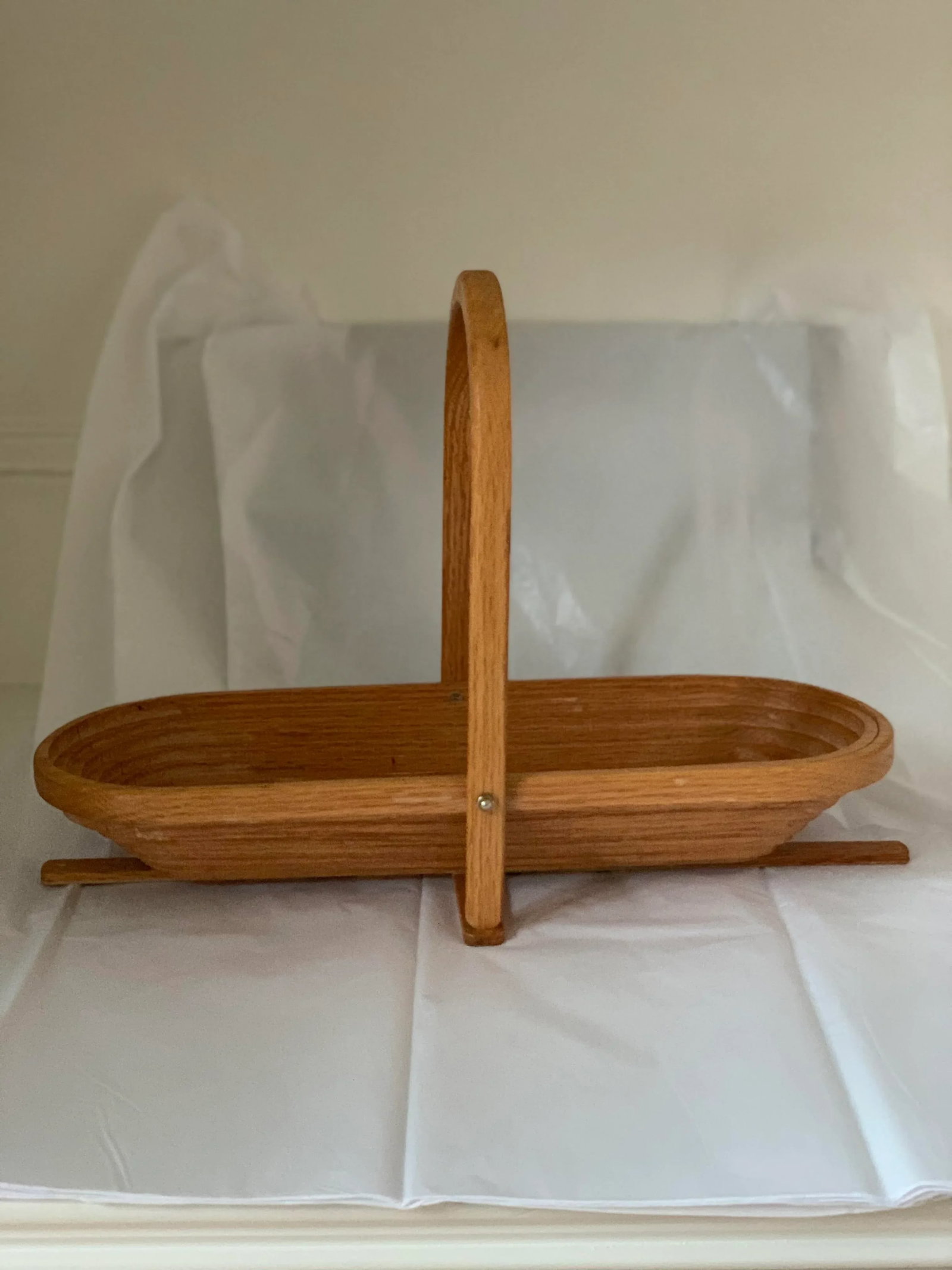 Mid-Century Oak Collapsible Wooden Bowl - 2