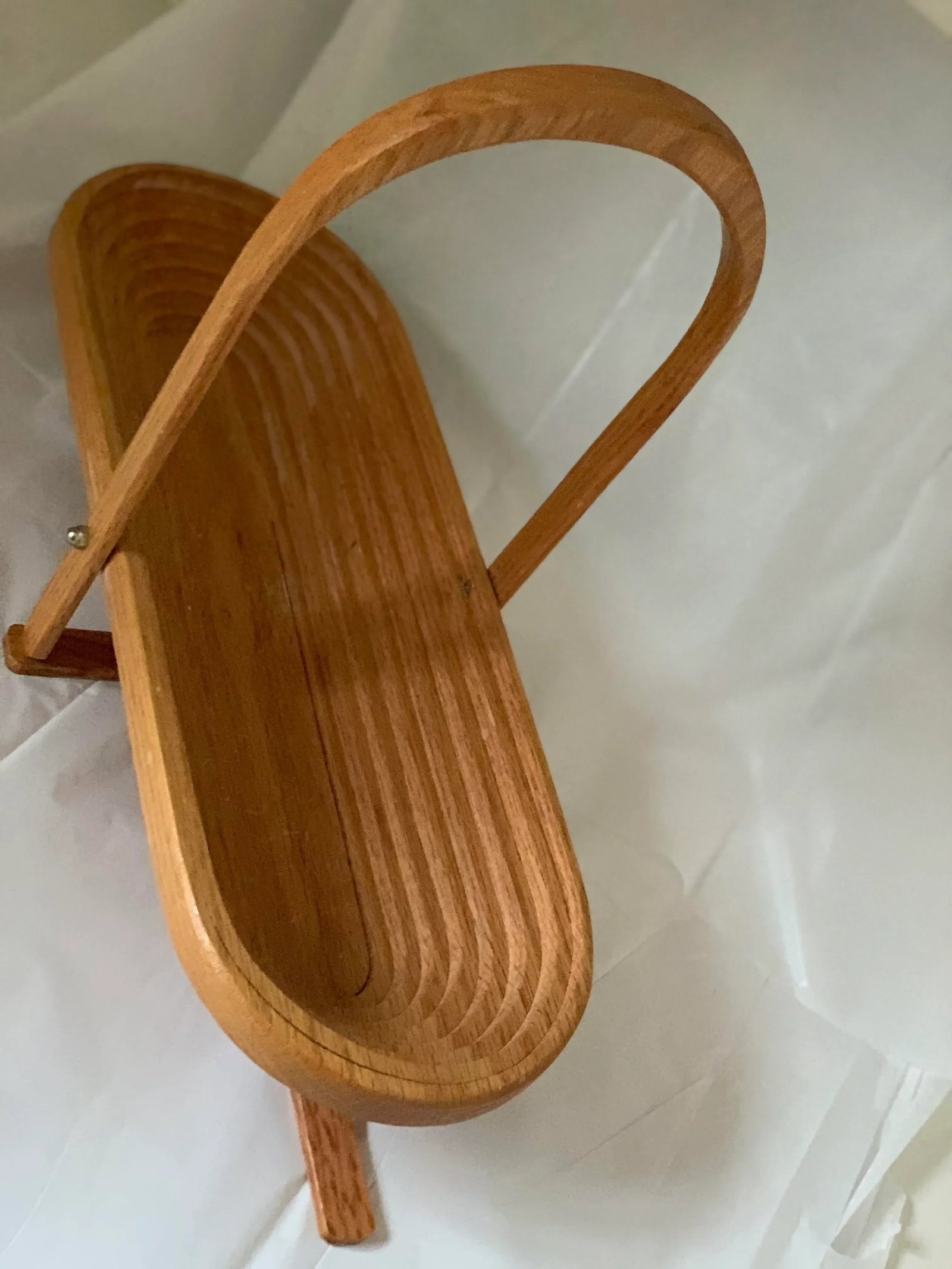 Mid-Century Oak Collapsible Wooden Bowl - 4