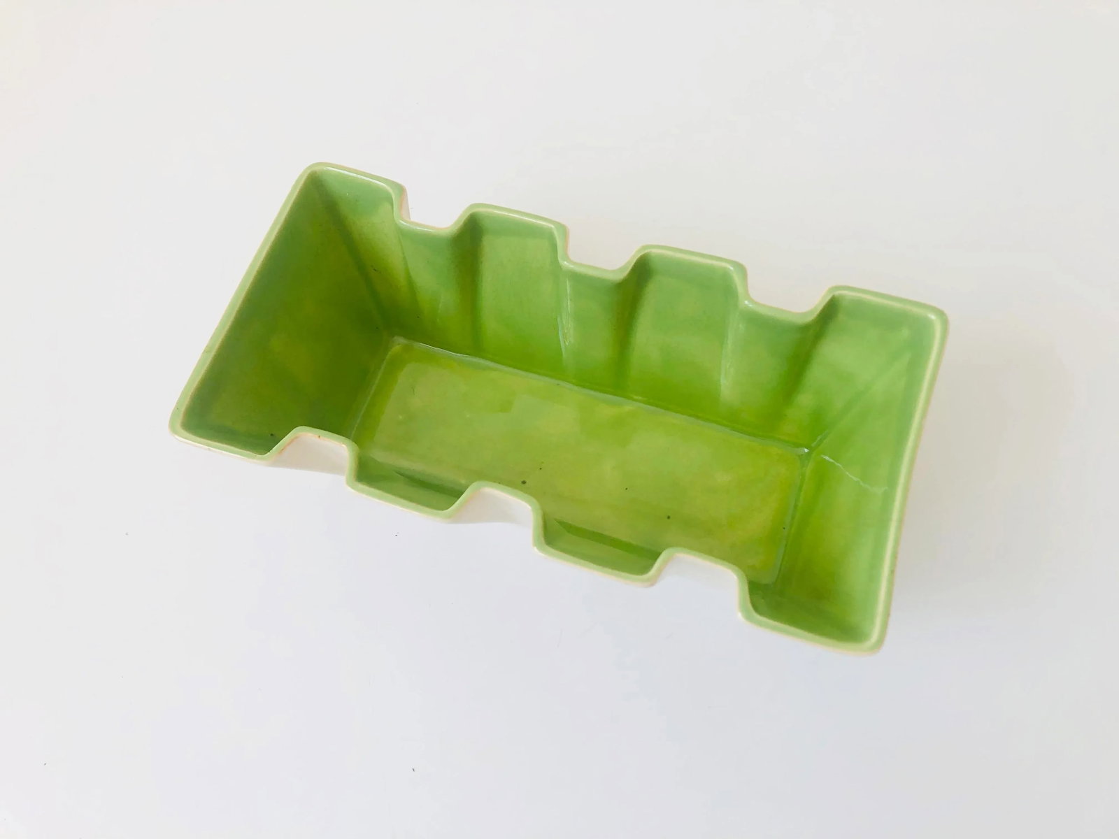 Mid Century Two Toned Pottery Tray With Green Interior - 2