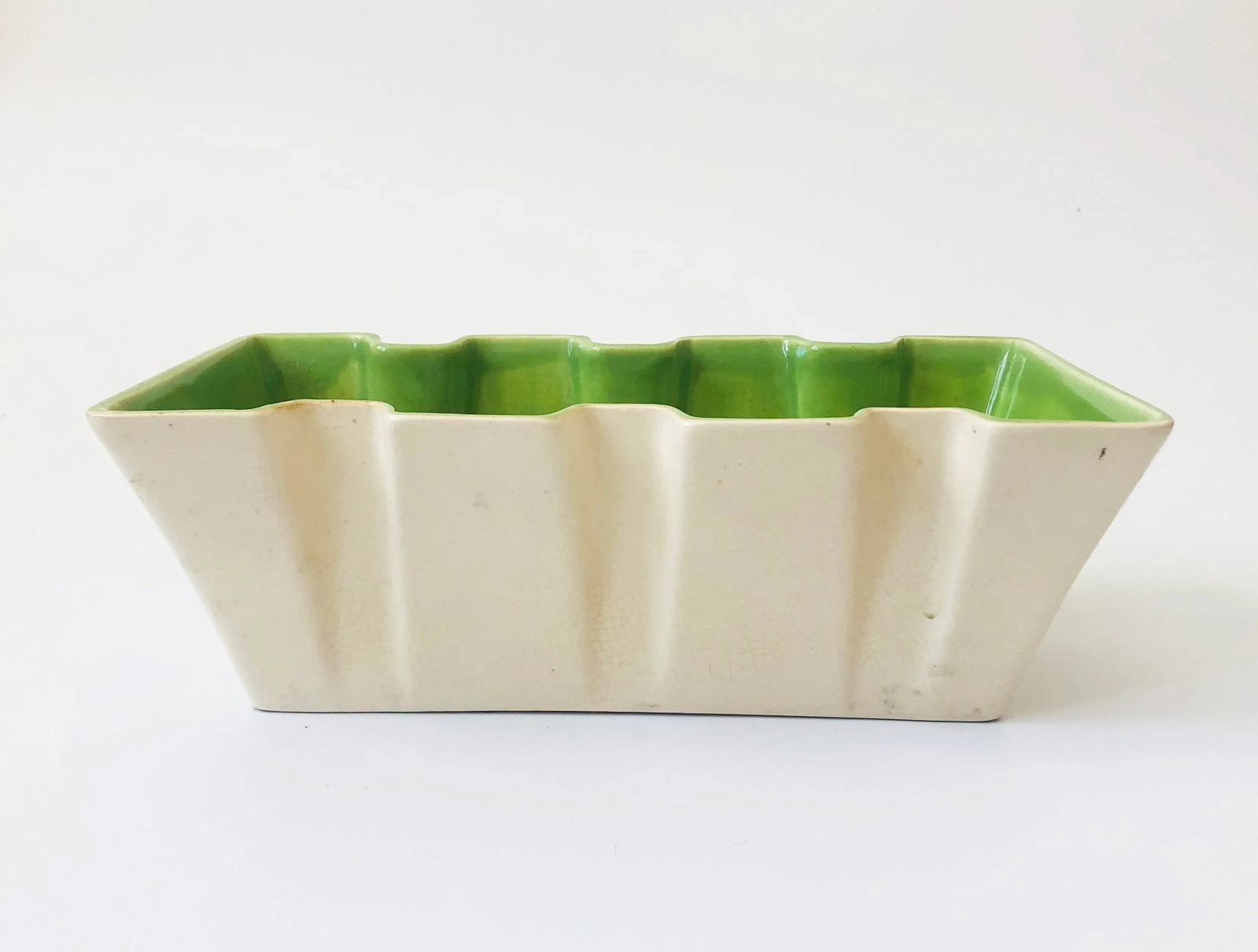 Mid Century Two Toned Pottery Tray With Green Interior - 3
