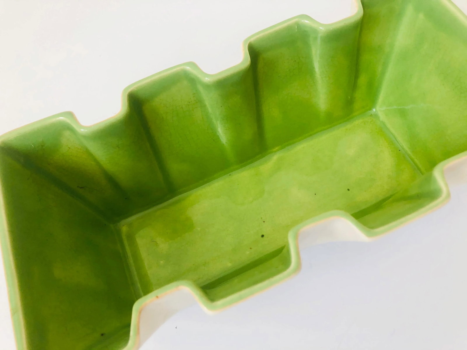 Mid Century Two Toned Pottery Tray With Green Interior - 5