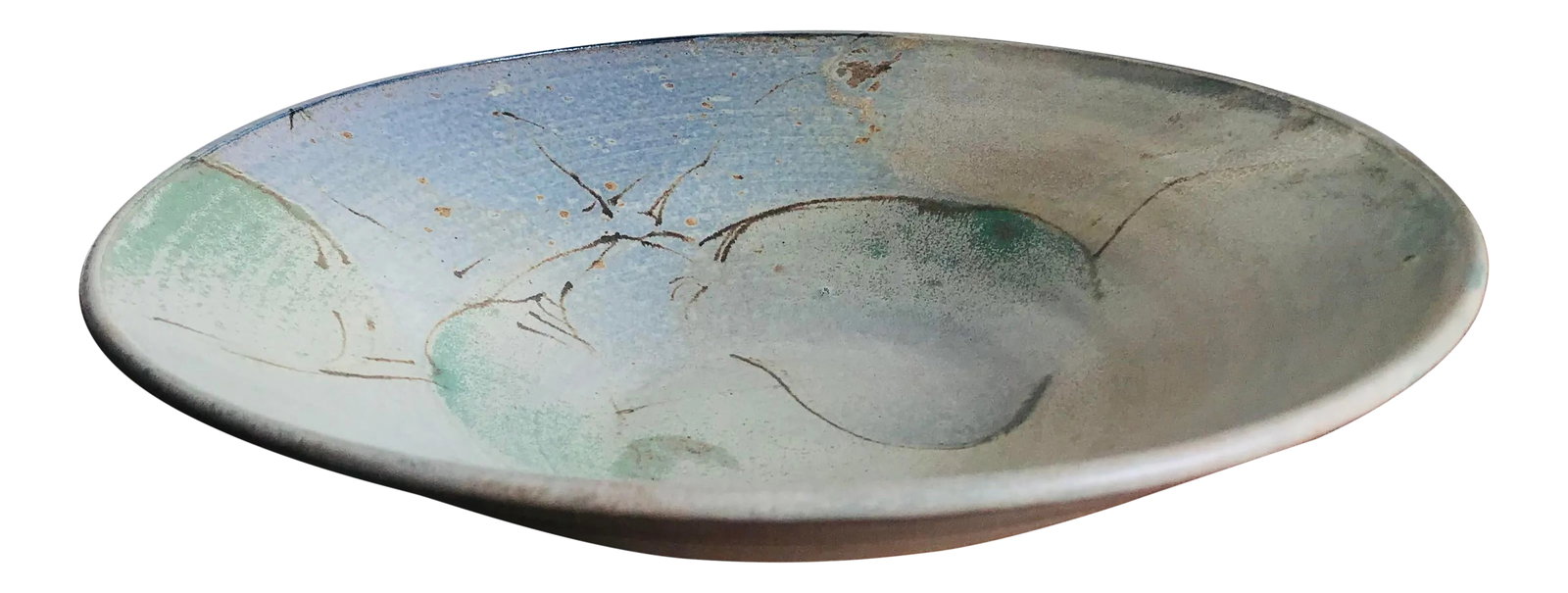Signed Vintage Late 20th Century Studio Pottery Large Serving Bowl: This bowl truly is a beautiful work of art. Signed on the bottom by the artist. Condition: Alterations: Original Condition Unaltered Imperfections: Some Imperfections Condition Notes: In excellent