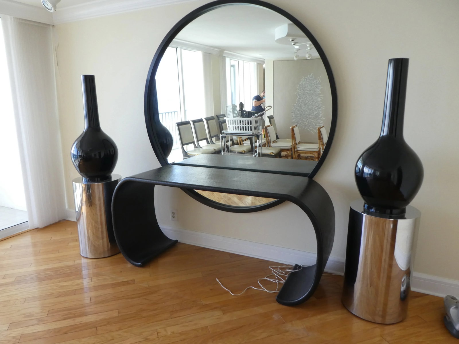 Large 1970's Black Bulbous Statuesque Floor Vases - 3