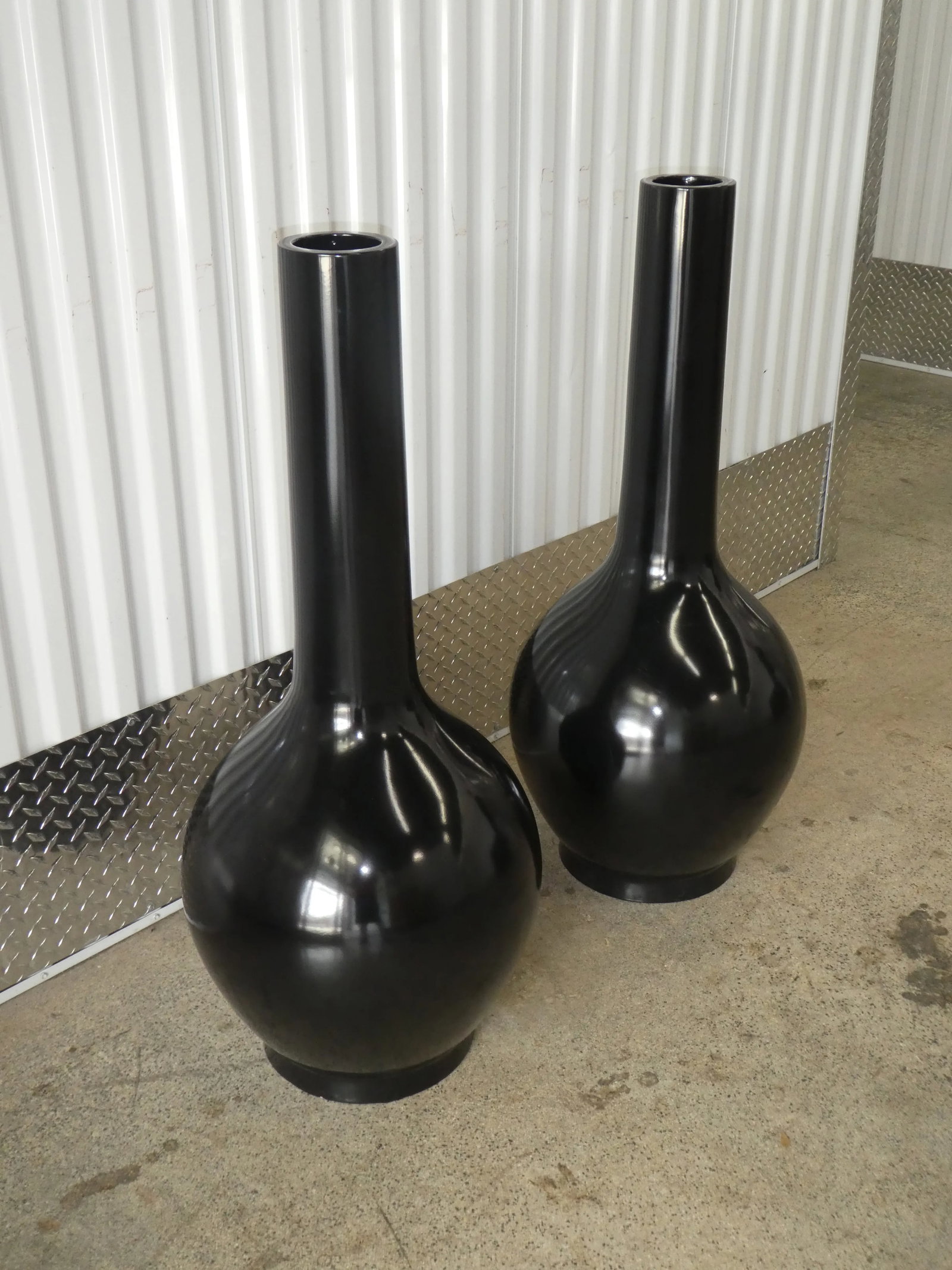 Large 1970's Black Bulbous Statuesque Floor Vases - 4