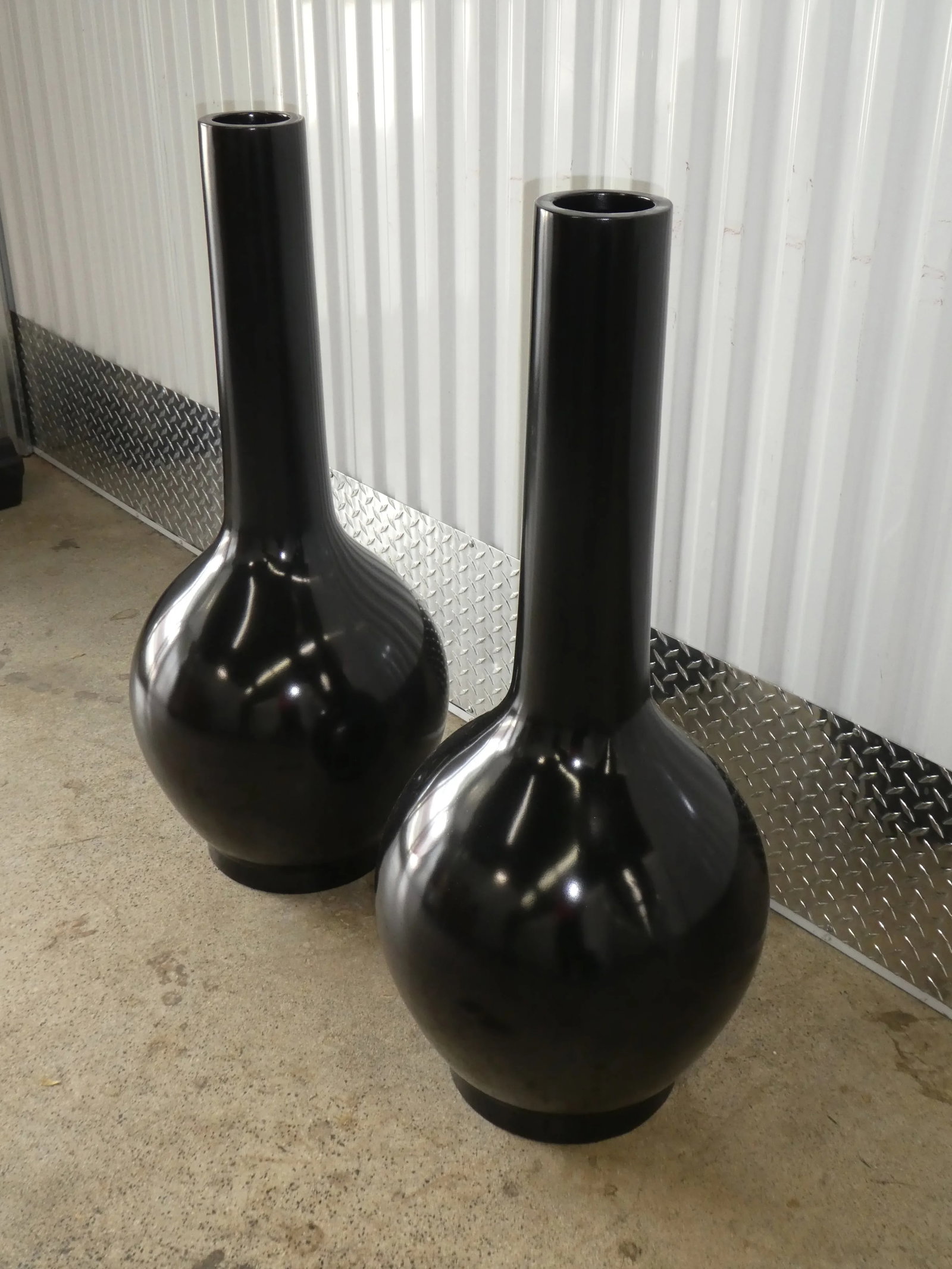 Large 1970's Black Bulbous Statuesque Floor Vases - 5
