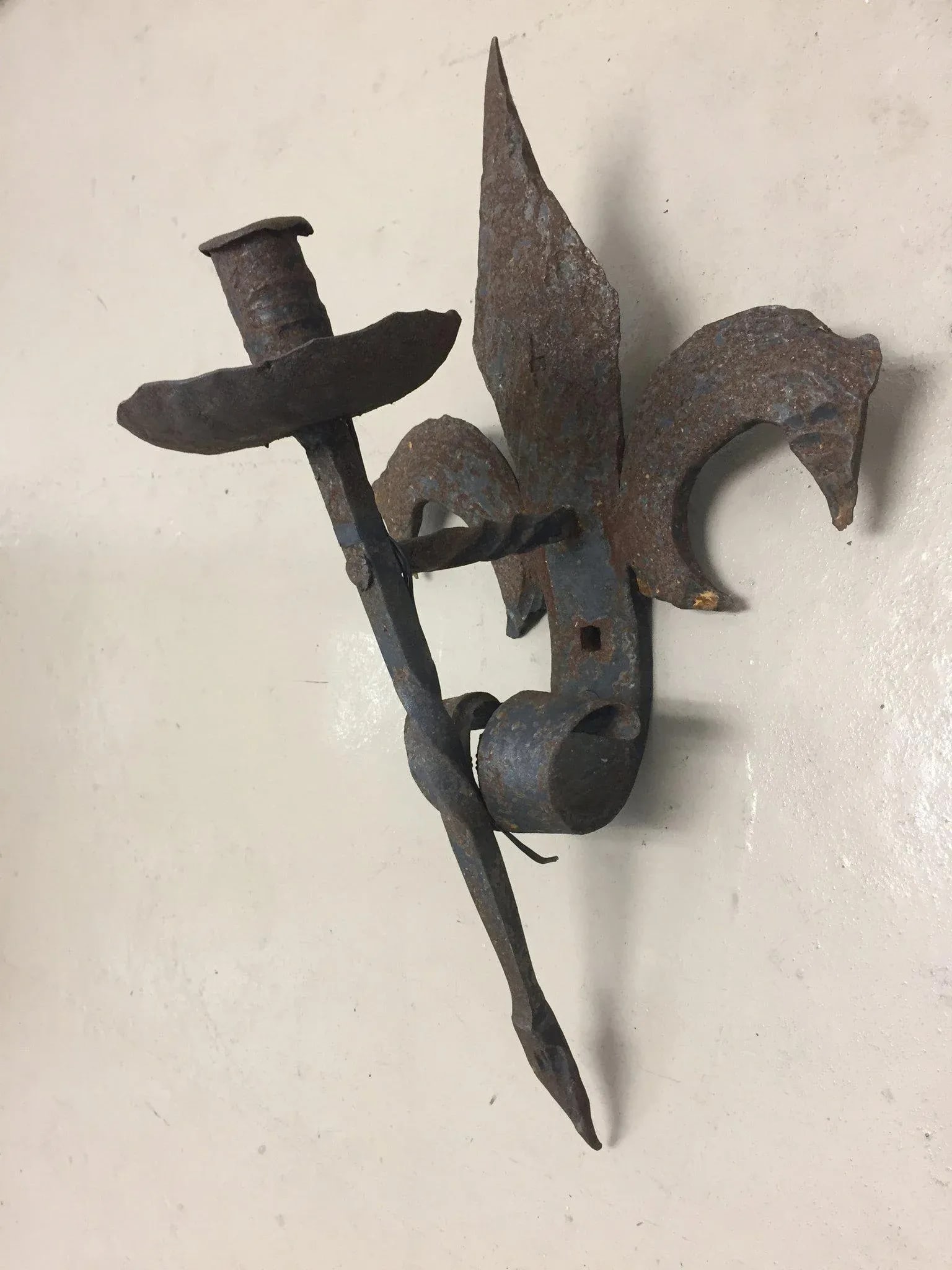 19th Century French Forged Iron Fleur De Lis Torchere Sconces - a Pair - 3