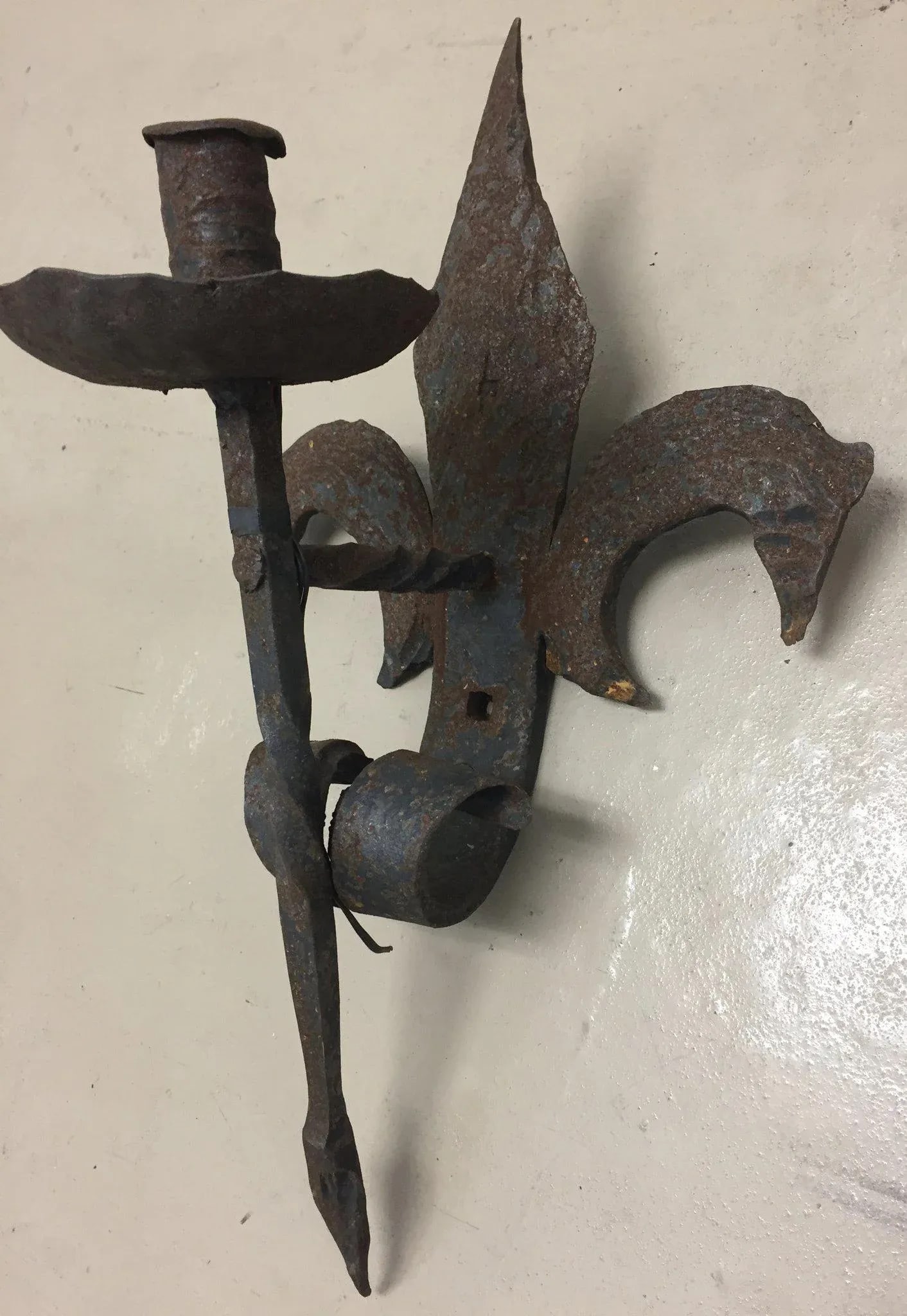 19th Century French Forged Iron Fleur De Lis Torchere Sconces - a Pair - 4