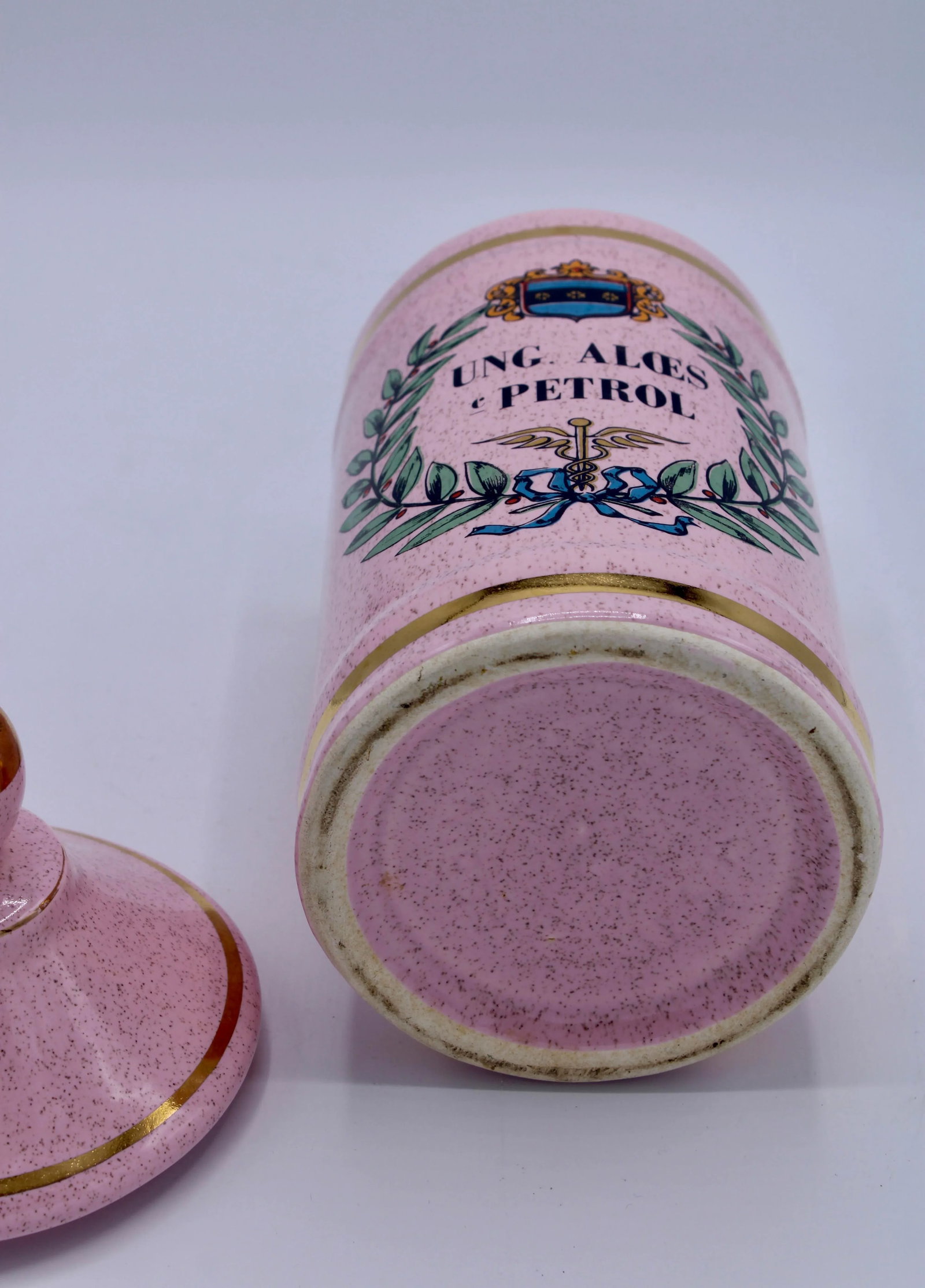 Large Vintage French Pink Ceramic Apothecary Jar - 2