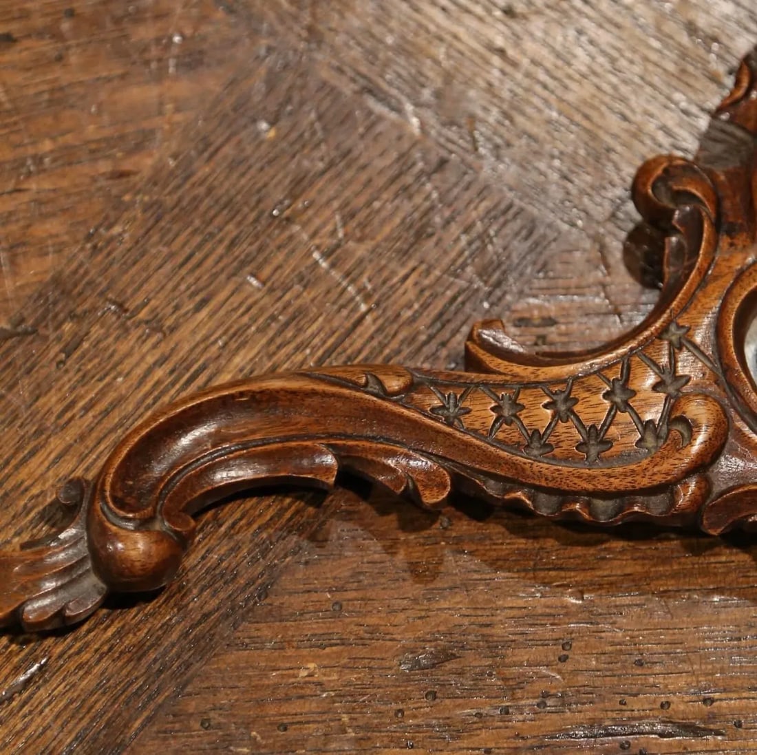 19th Century French Black Forest Carved Walnut Hand Mirror With Beveled Glass - 6