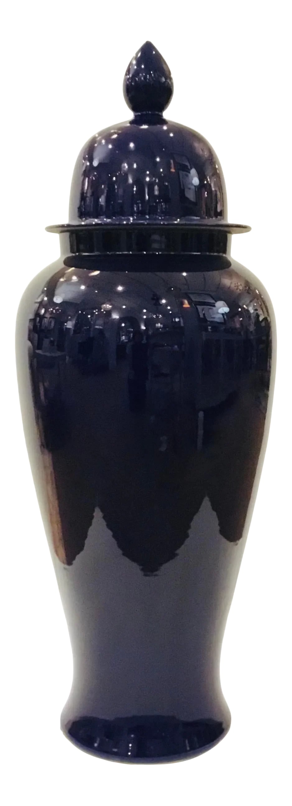 Medium Deep Blue Glaze Porcelain Ginger Jar: Timeless Medium Deep Blue Glaze Porcelain Ginger Jar, showroom floor sample Condition: Imperfections: Some Imperfections Condition Notes: Showroom floor sample, not brand new from a box but never