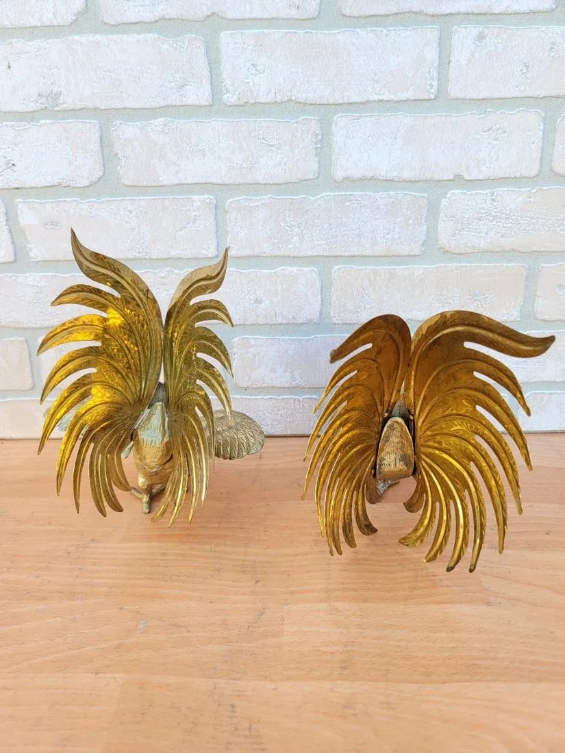 Vintage Fighting Rooster Bookends - Set of 2 - 4