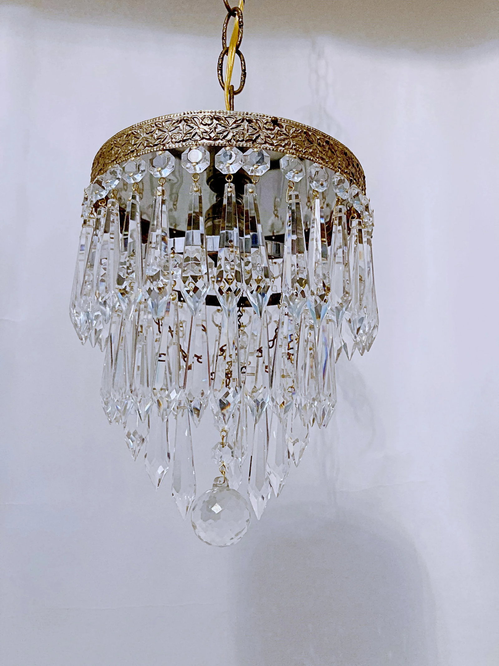 Vintage 1960s Italian Brass Rim Upside Down Layered Chandelier - 2