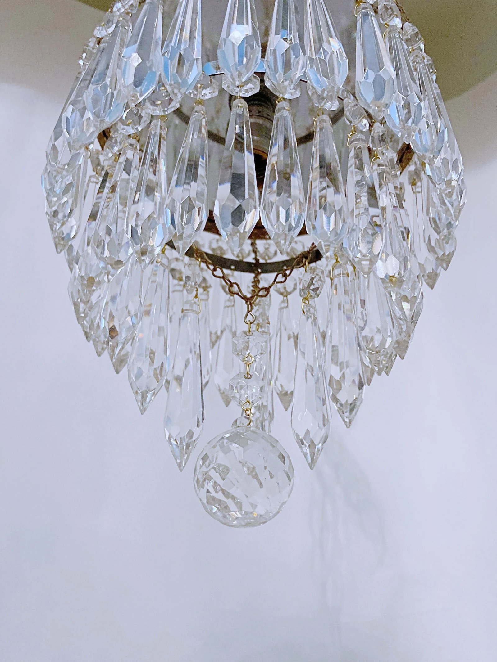 Vintage 1960s Italian Brass Rim Upside Down Layered Chandelier - 3