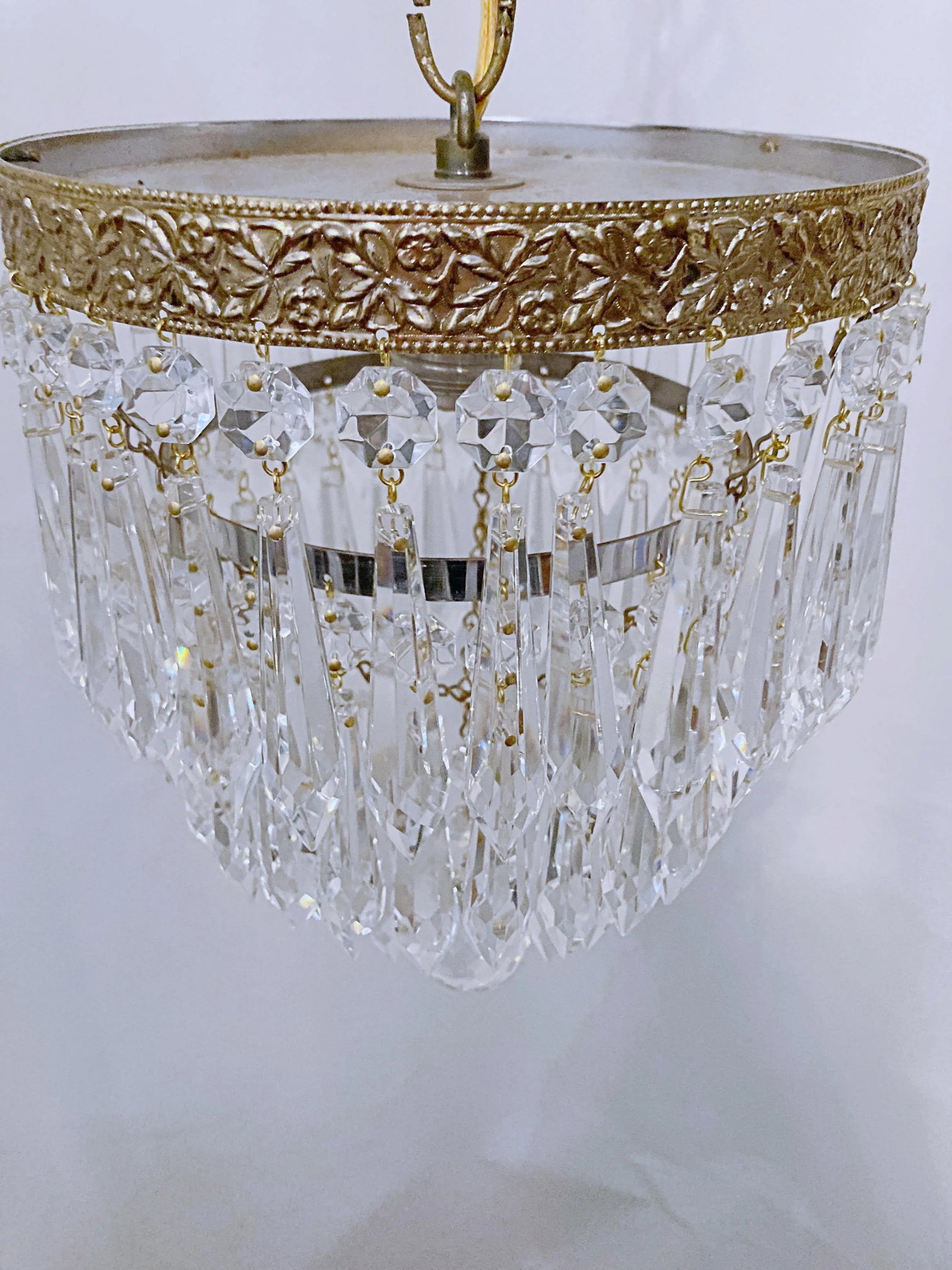 Vintage 1960s Italian Brass Rim Upside Down Layered Chandelier - 5