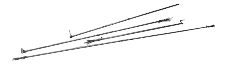 Mid 20th Century Custom Wrought Iron Curtain Rods - A Pair: Custom made wrought iron curtain rods and brackets. Cattail motif ends. One rod 123" long is one piece. One rod is 227" long and is made up of three pieces. Long rod can be shortened or not necessary