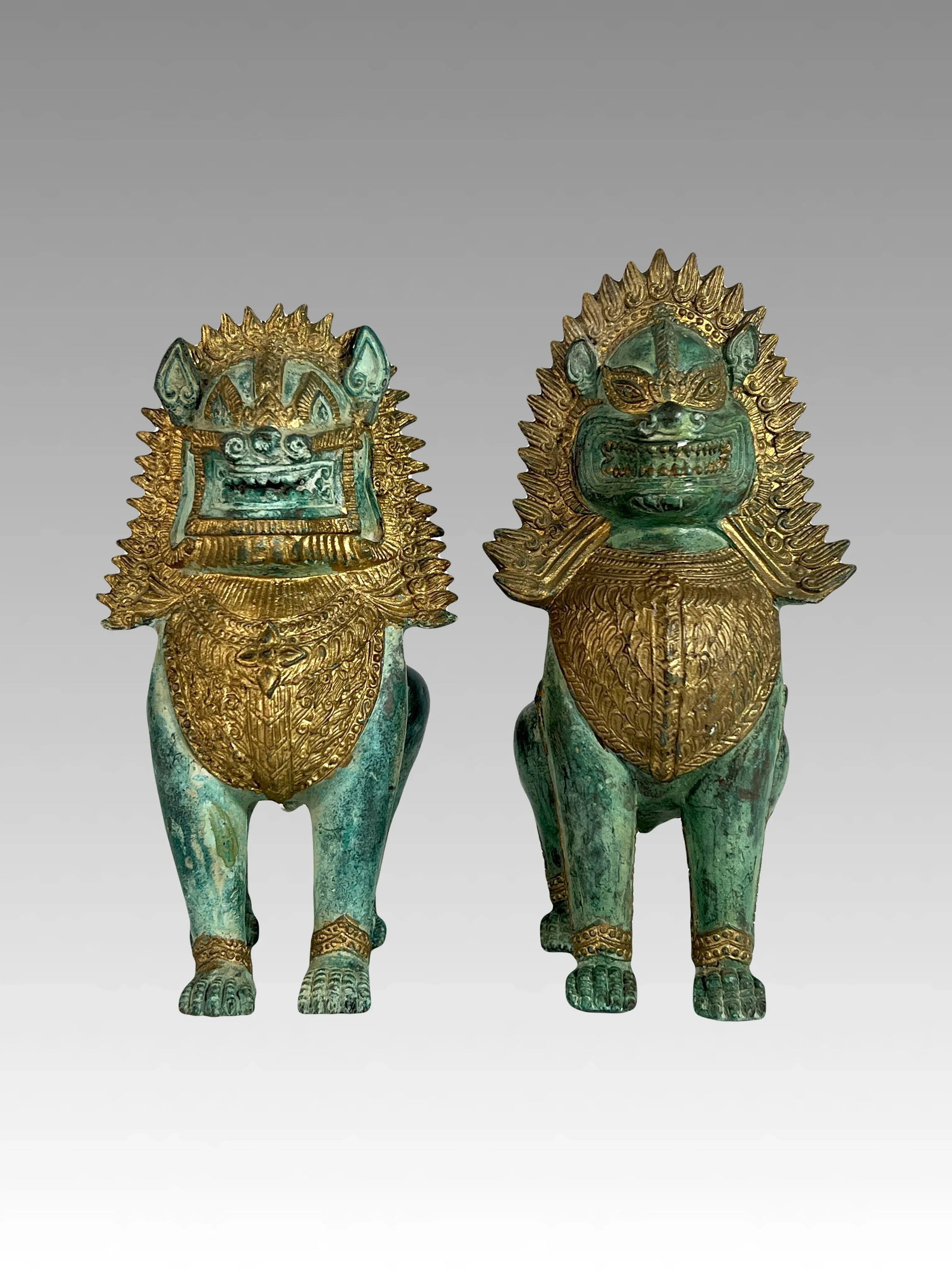 Khymer Gilt and Bronze Singha Temple Guardian Lion Statue (Thai) - 10