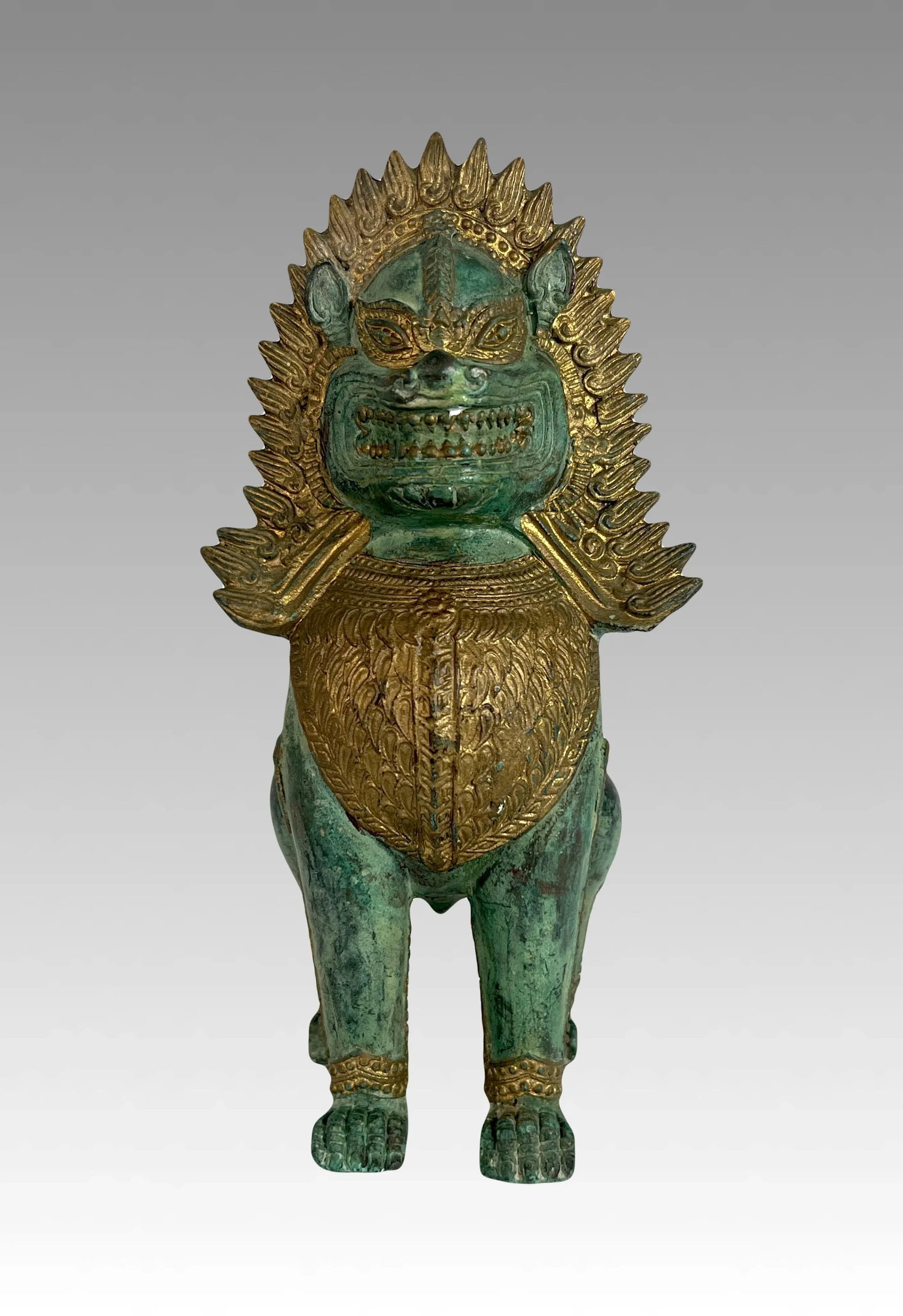Khymer Gilt and Bronze Singha Temple Guardian Lion Statue (Thai) - 2