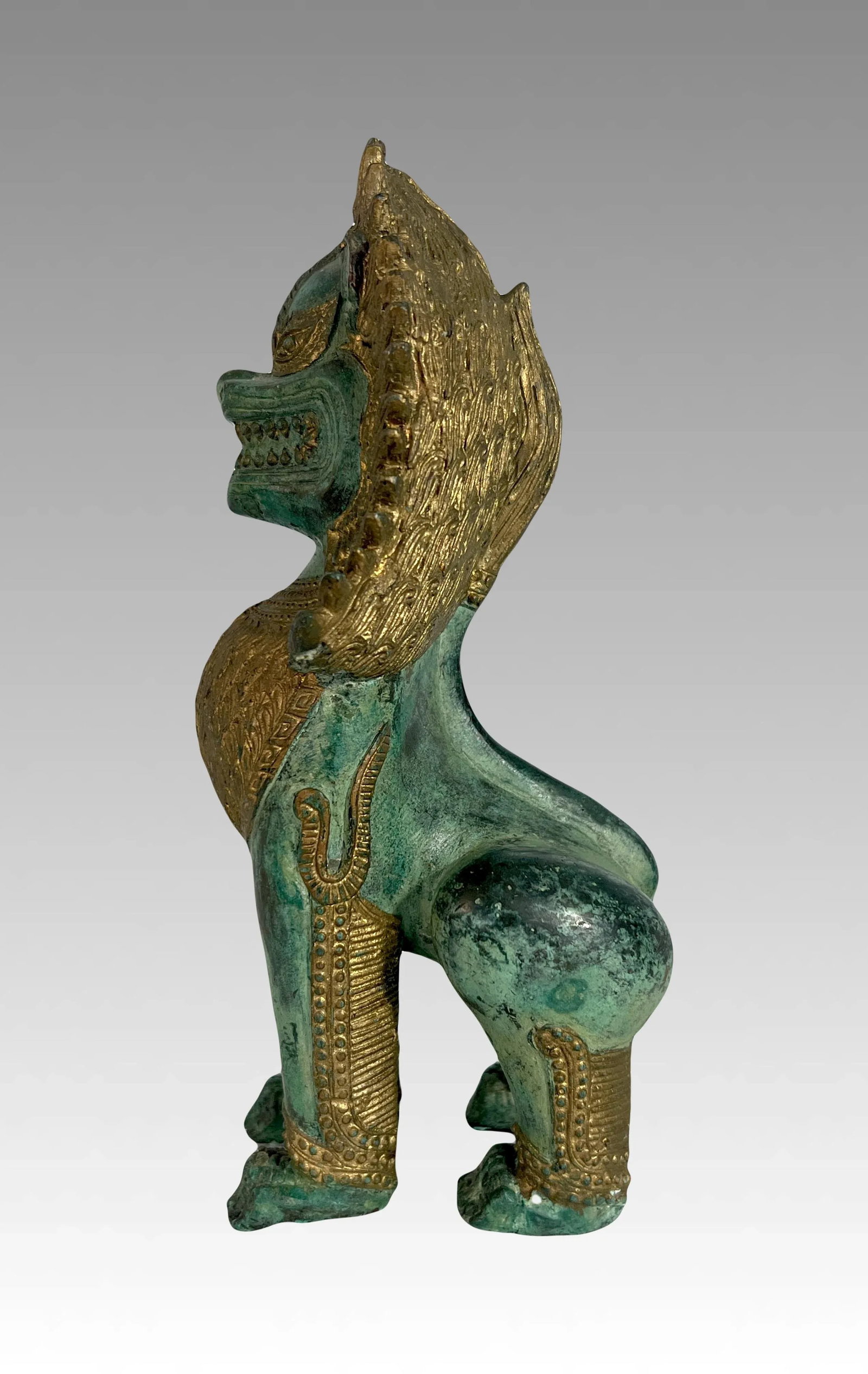 Khymer Gilt and Bronze Singha Temple Guardian Lion Statue (Thai) - 4