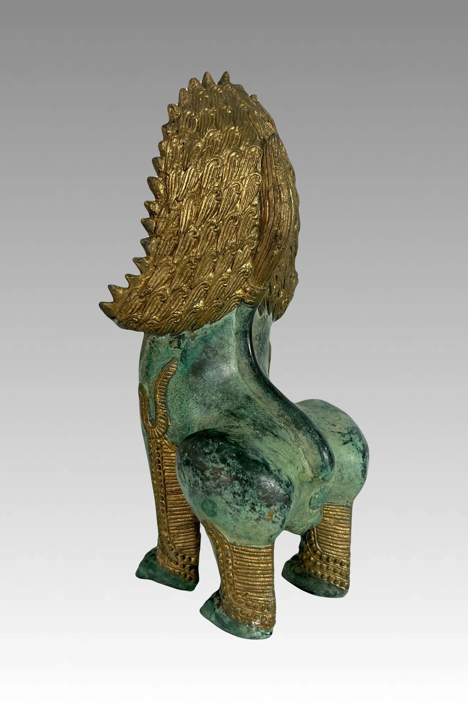 Khymer Gilt and Bronze Singha Temple Guardian Lion Statue (Thai) - 5