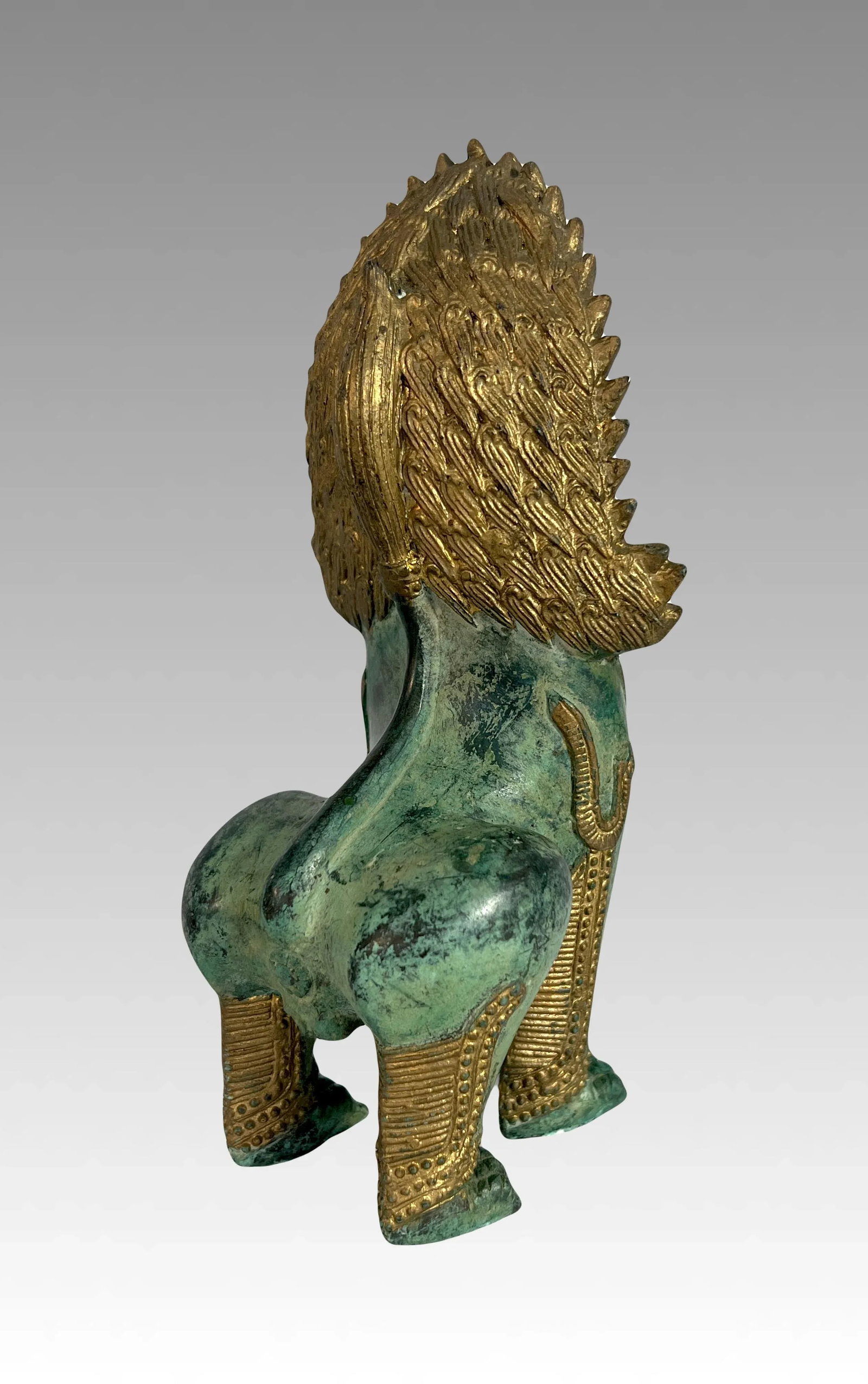 Khymer Gilt and Bronze Singha Temple Guardian Lion Statue (Thai) - 6