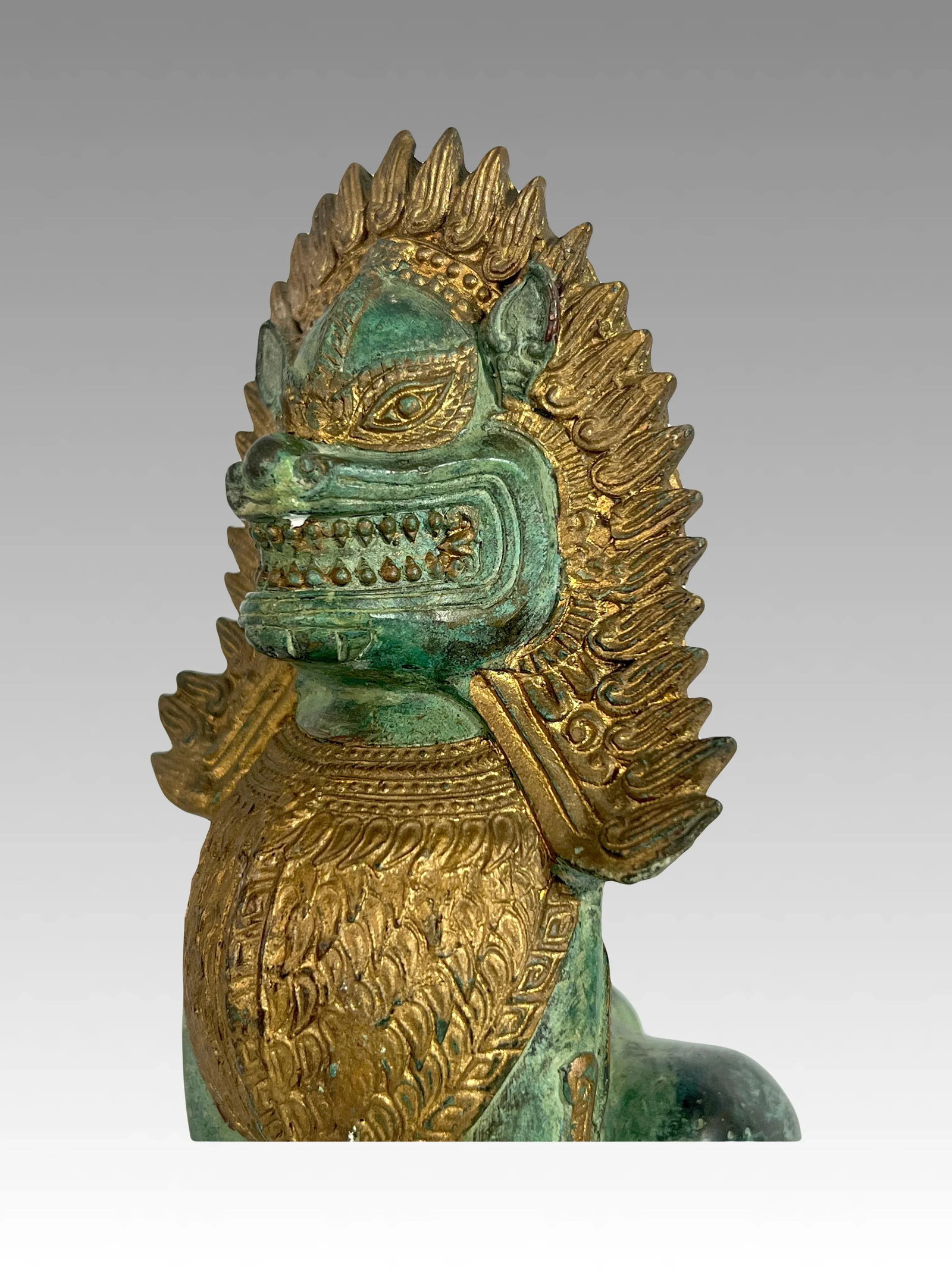 Khymer Gilt and Bronze Singha Temple Guardian Lion Statue (Thai) - 7
