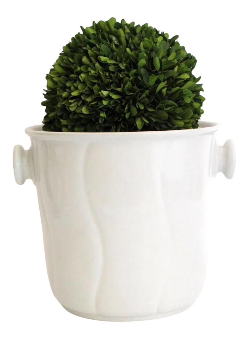 Antique English Ironstone Jardiniere Centerpiece: A lovely large antique English ironstone jardiniere or planter with handles. It is a fine quality, heavy piece perfect for today's interiors with its simple clean lines. It has the maker's mark,