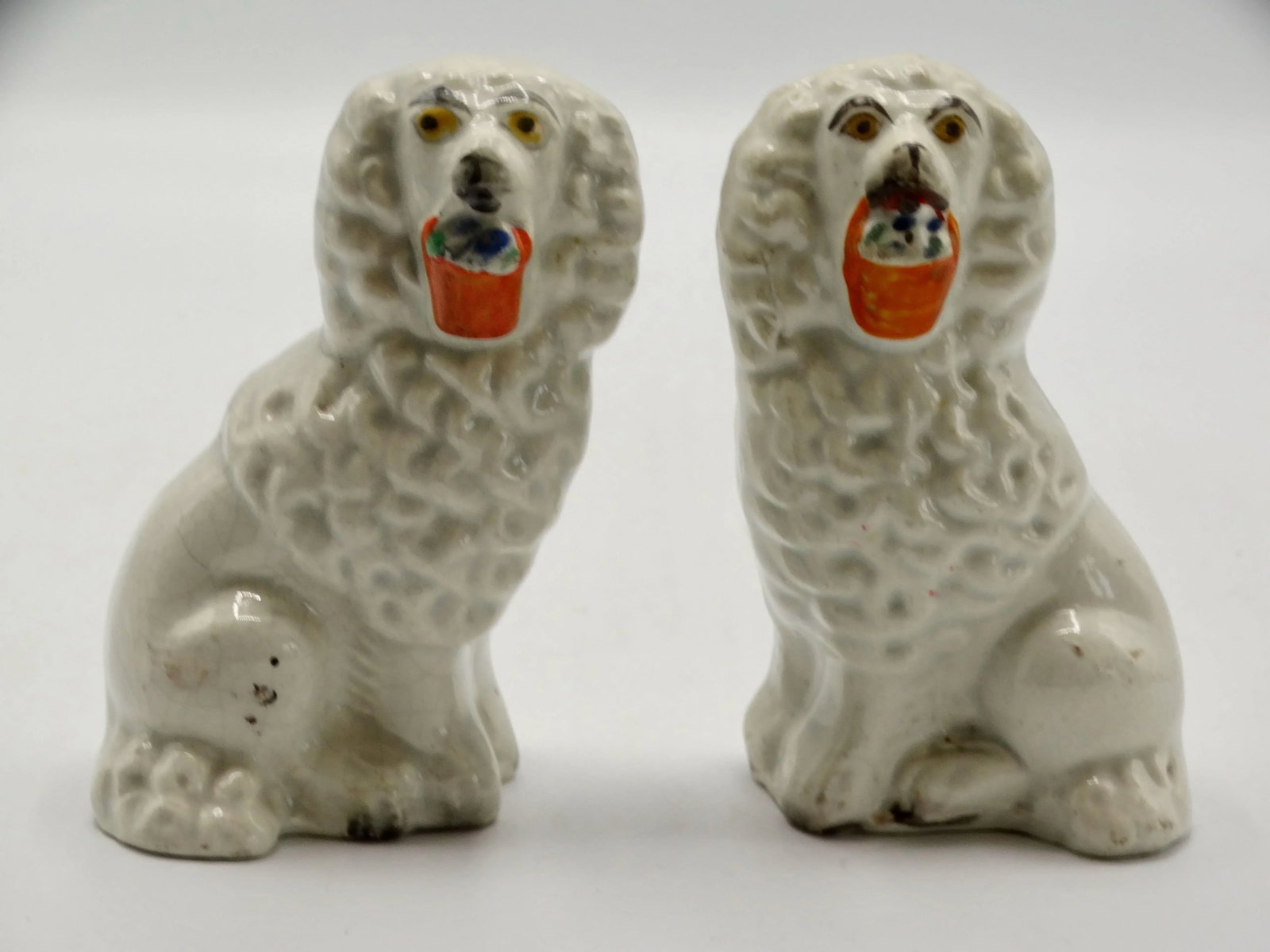 Antique English Staffordshire Dogs With Baskets, a Pair - 8