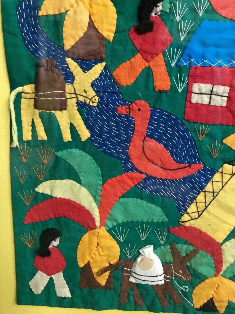Handmade Arpillera Art Mercado Framed 3-D Wall Hanging Tapestry, Peru - 3