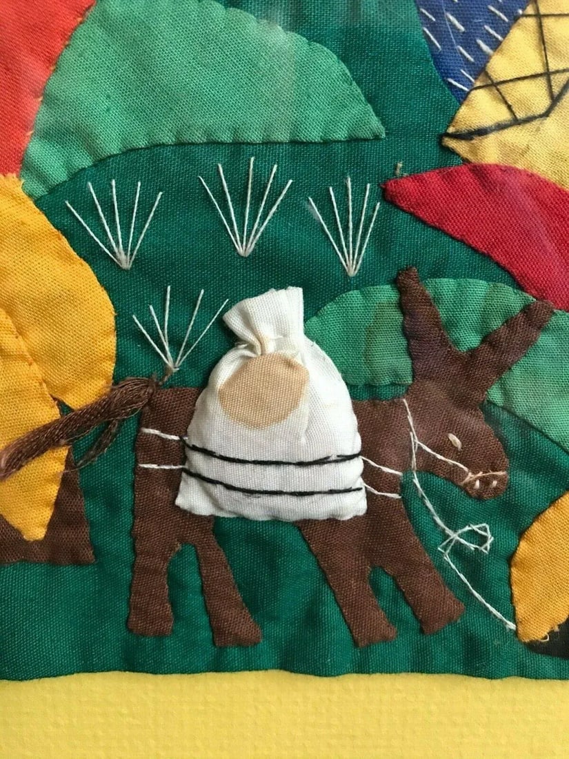 Handmade Arpillera Art Mercado Framed 3-D Wall Hanging Tapestry, Peru - 6