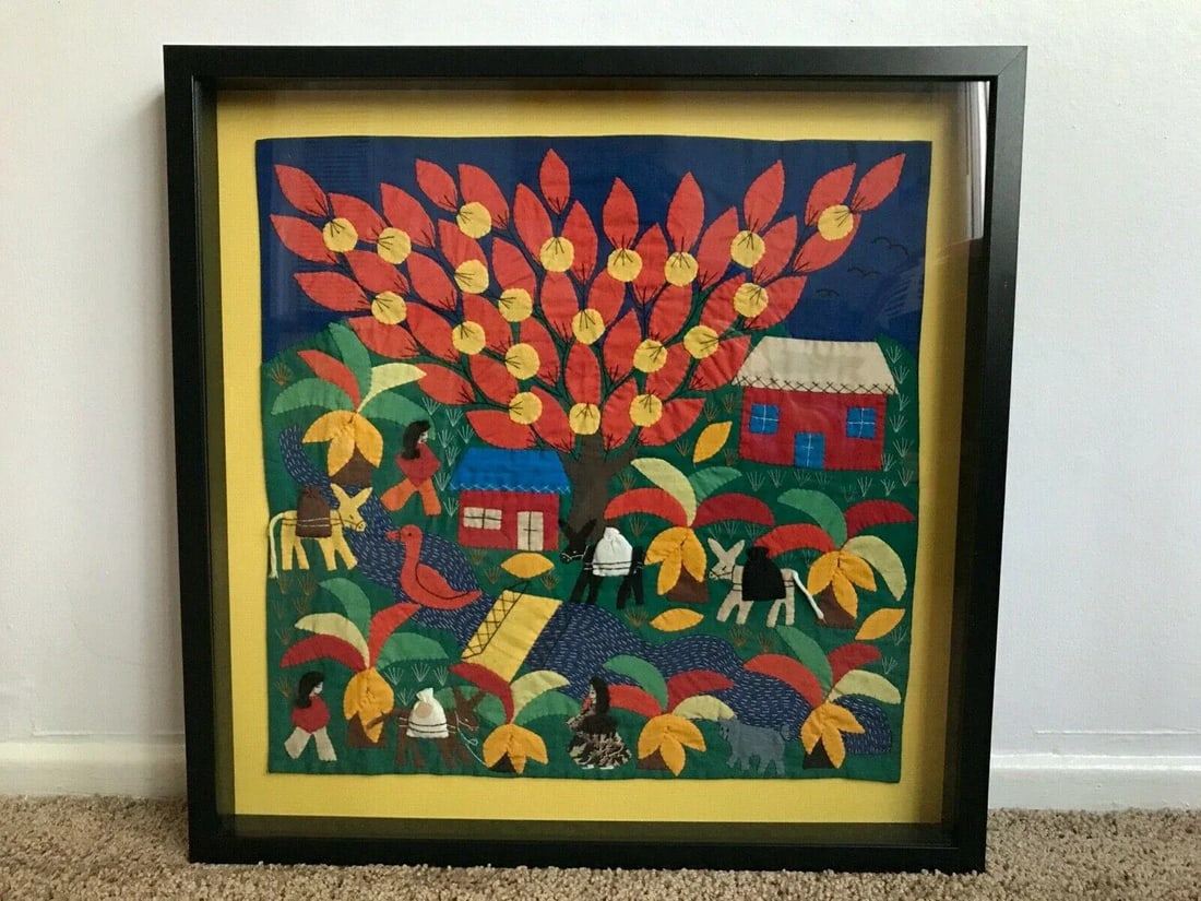 Handmade Arpillera Art Mercado Framed 3-D Wall Hanging Tapestry, Peru - 8
