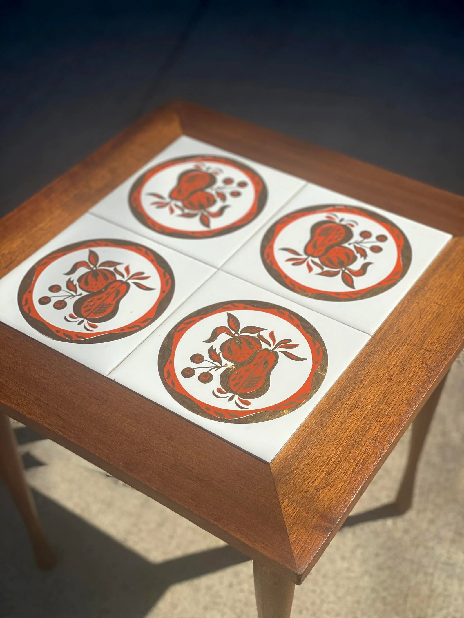 Mid-Century Modern Danish Teak Fruit Tile Top Plant Stand Table - 3