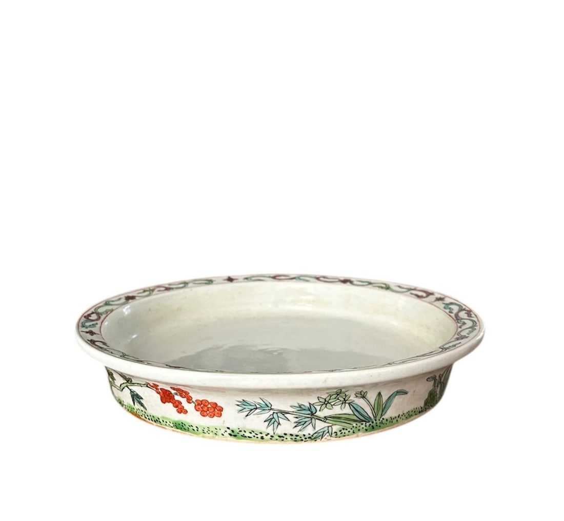 20th Century Large Hand Painted Chinese Famille Verte / Rose Cache Pot / Cachepot / Jardiniere / Pla - 5