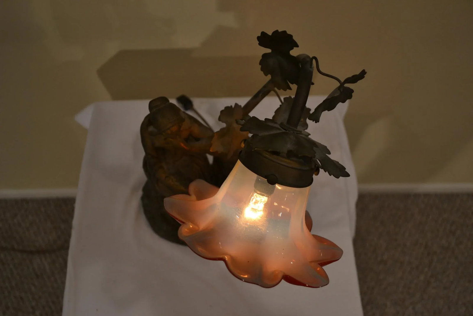 Antique Metal Figural Table Lamp With Glass Shade - 4