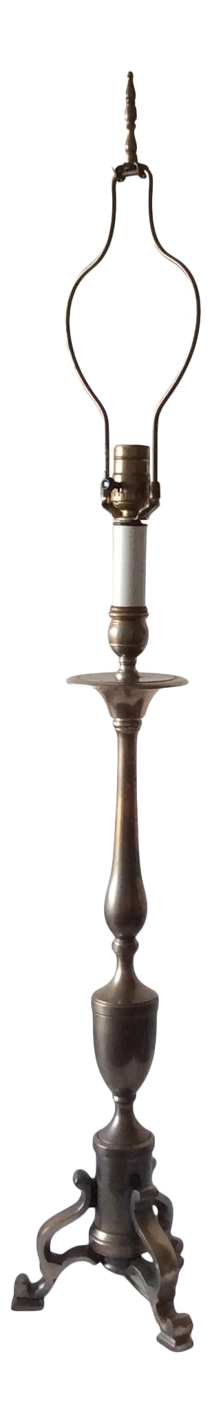 Metal Candlestick Lamp: My grandmother lived with us and her bedroom was a masterpiece, decorated in ivory and violets, wood tones and metals. This beautiful lamp, topped with a linen lampshade (which did not withstand the y