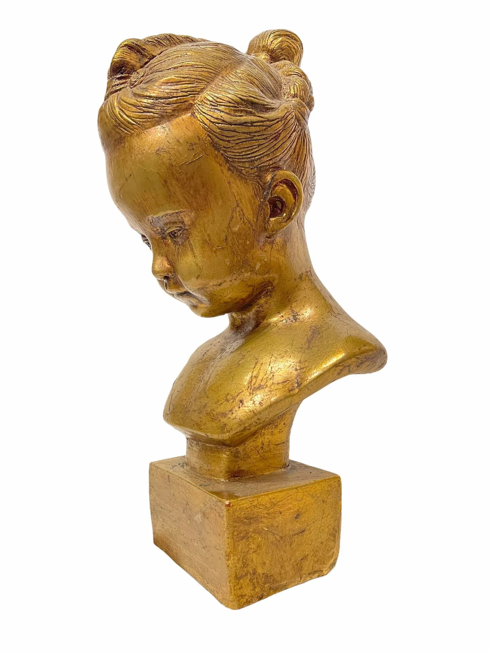 Vintage Early 20th Century Gold Leaf Ceramic Bust of a Girl - 10
